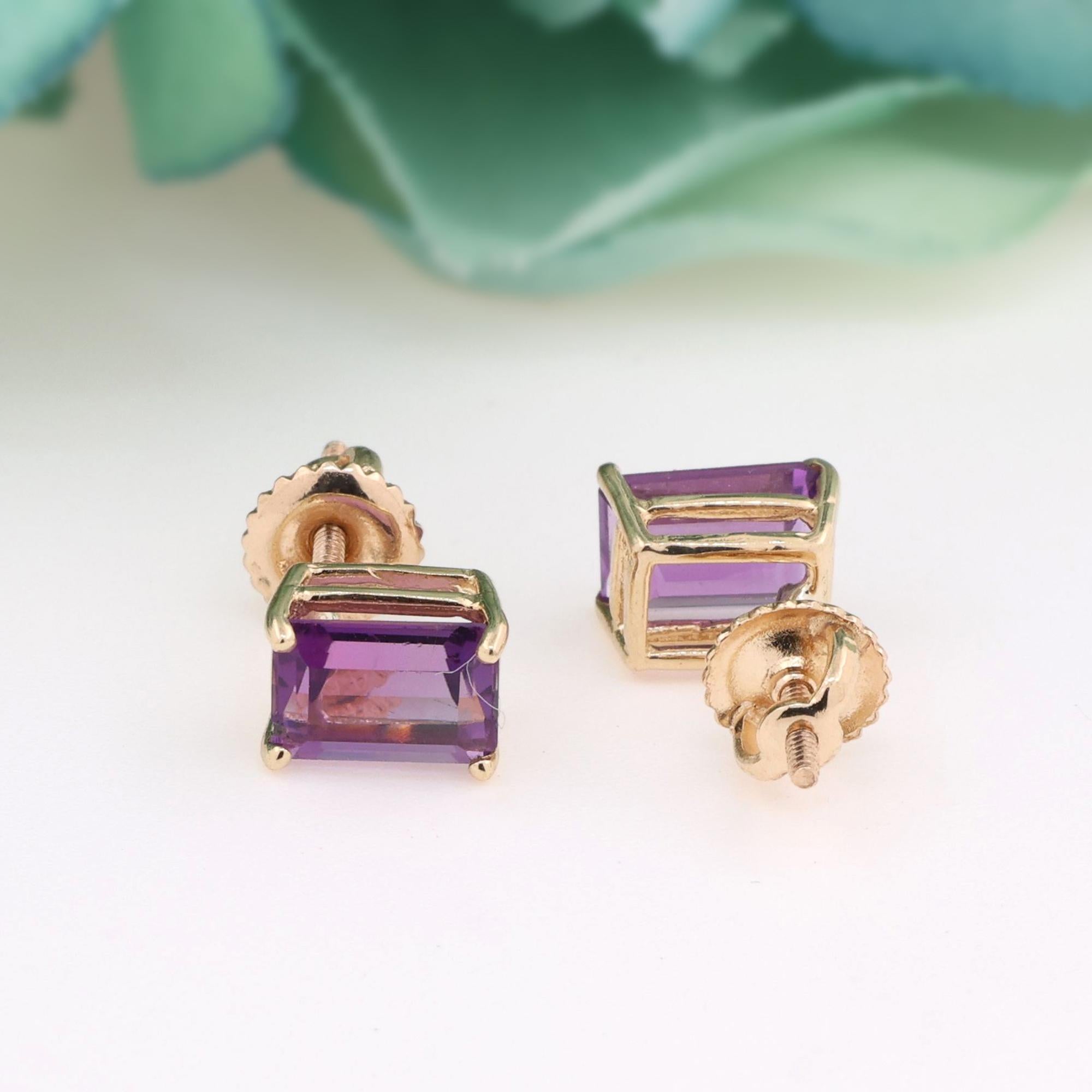 Emerald Cut Amethyst Pendant And Earring Set 14K Yellow Gold 6.04 CTW Estate