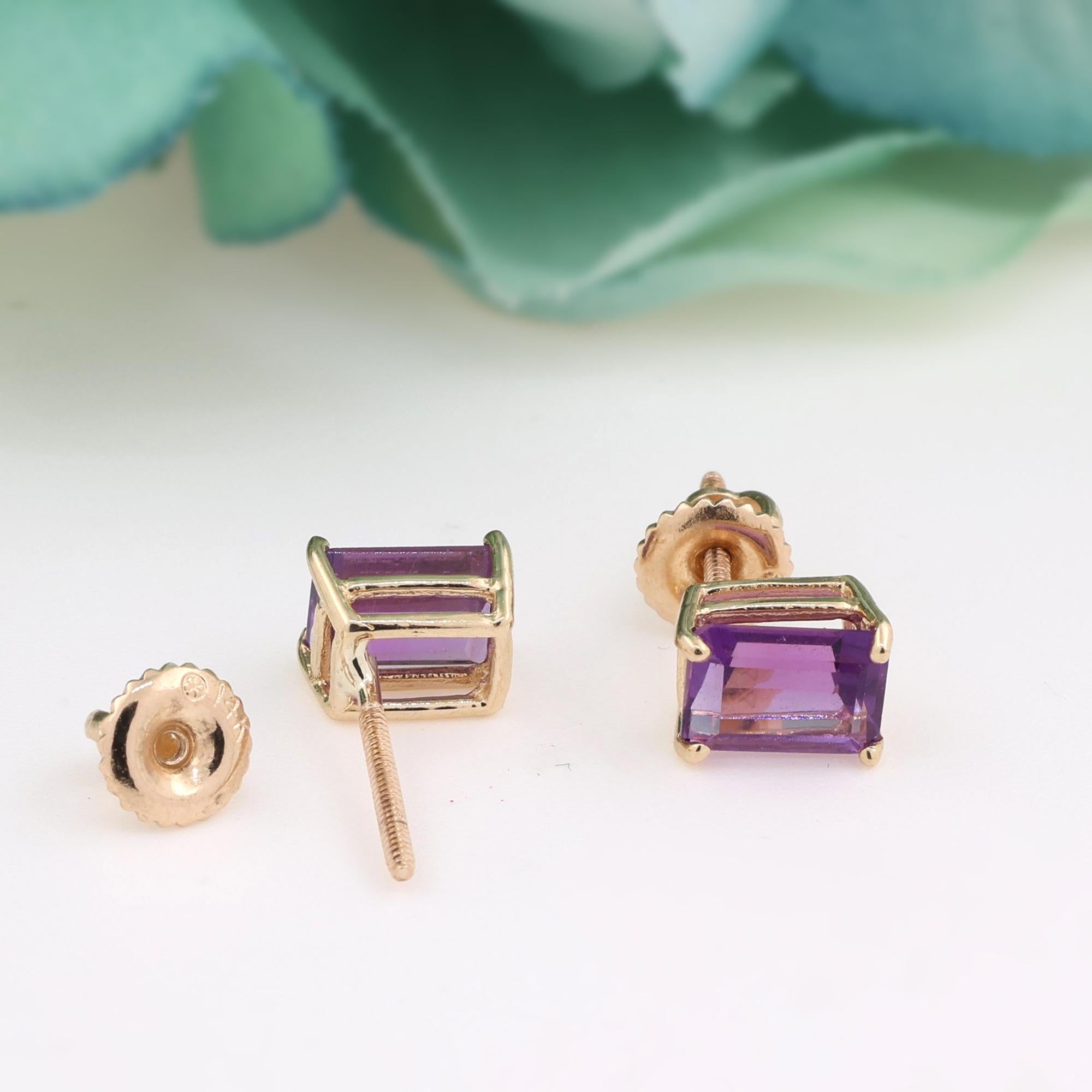 Emerald Cut Amethyst Pendant And Earring Set 14K Yellow Gold 6.04 CTW Estate