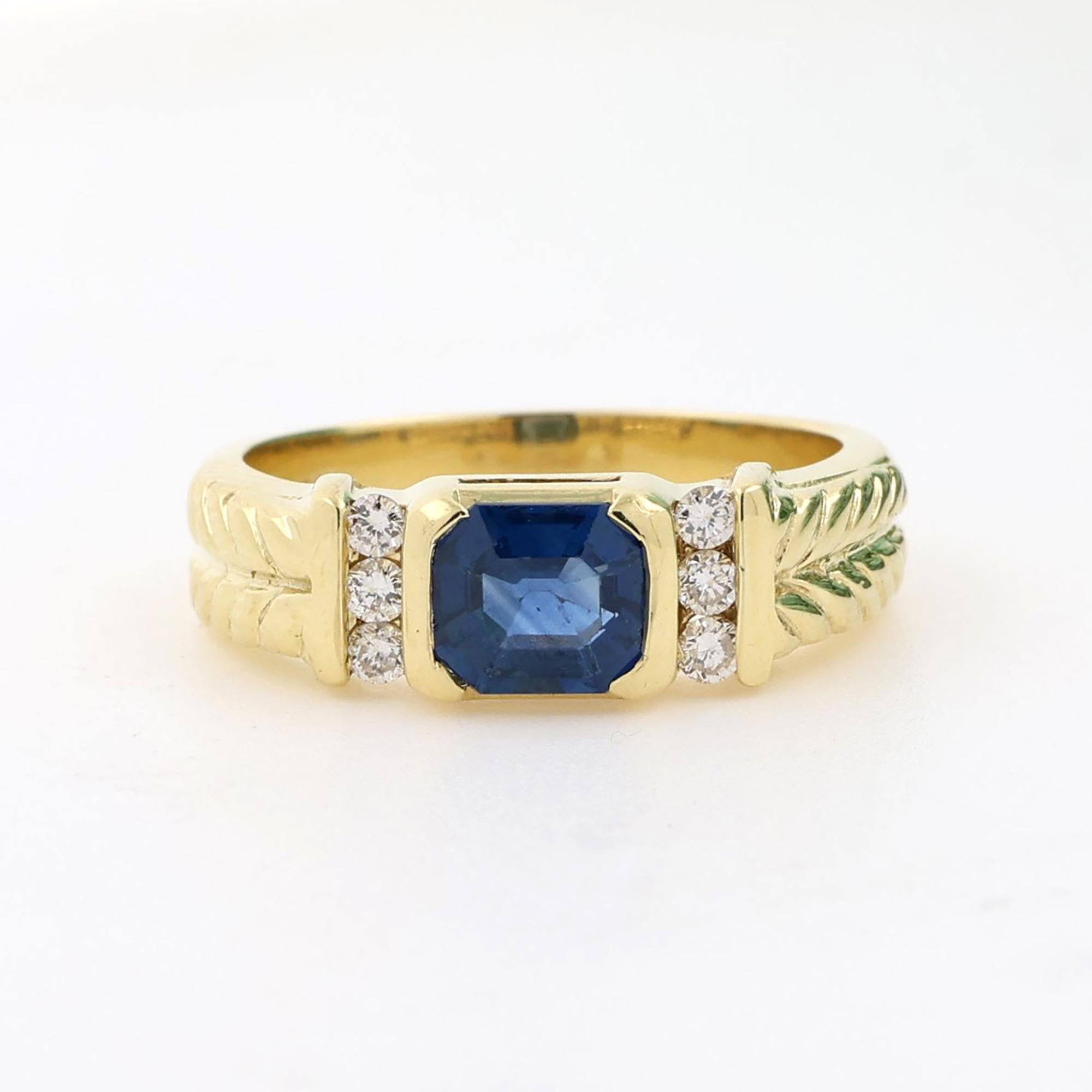 Blue Sapphire Diamond Band Ring 18K Yellow Gold 1.15 TW Size 7.25 Estate