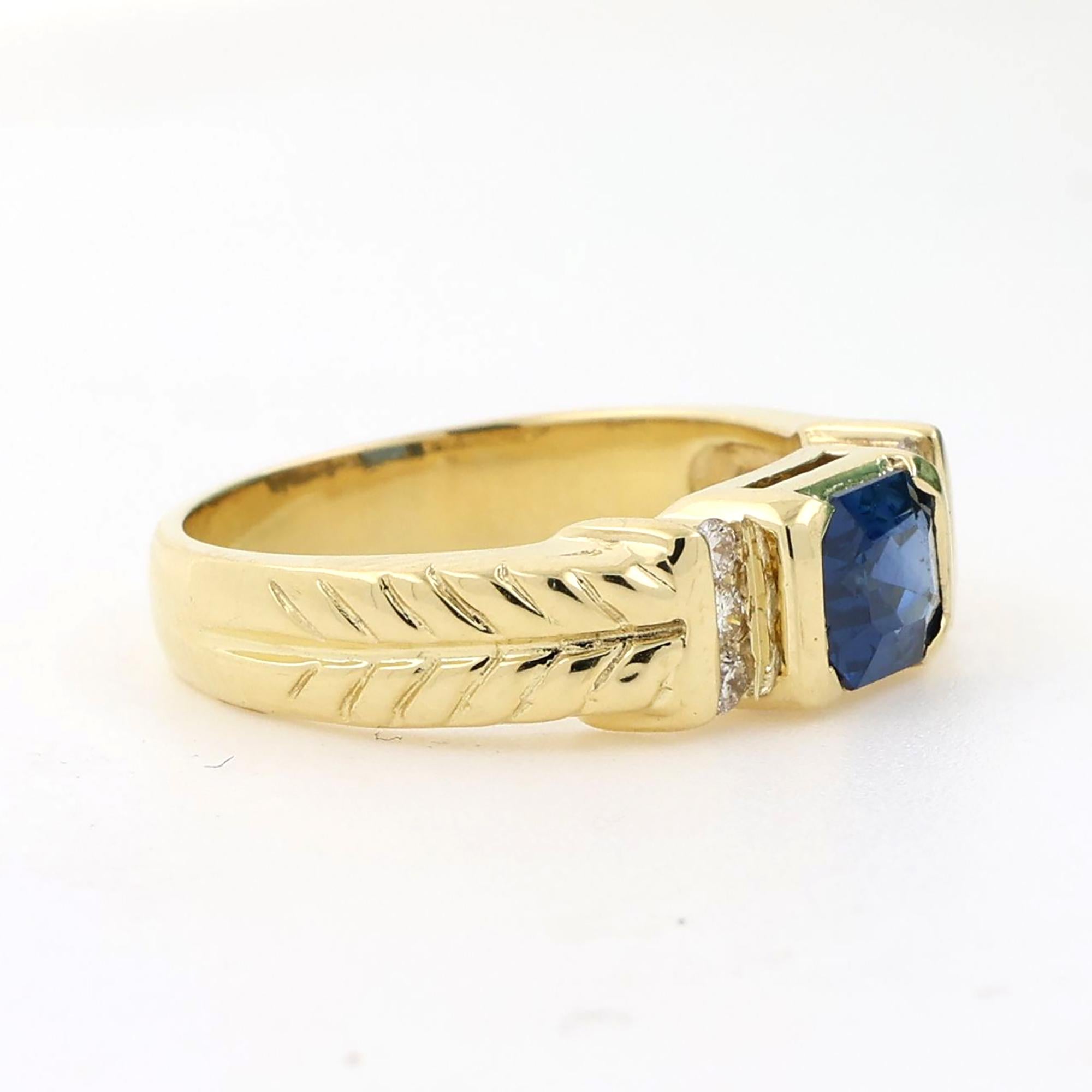 Blue Sapphire Diamond Band Ring 18K Yellow Gold 1.15 TW Size 7.25 Estate