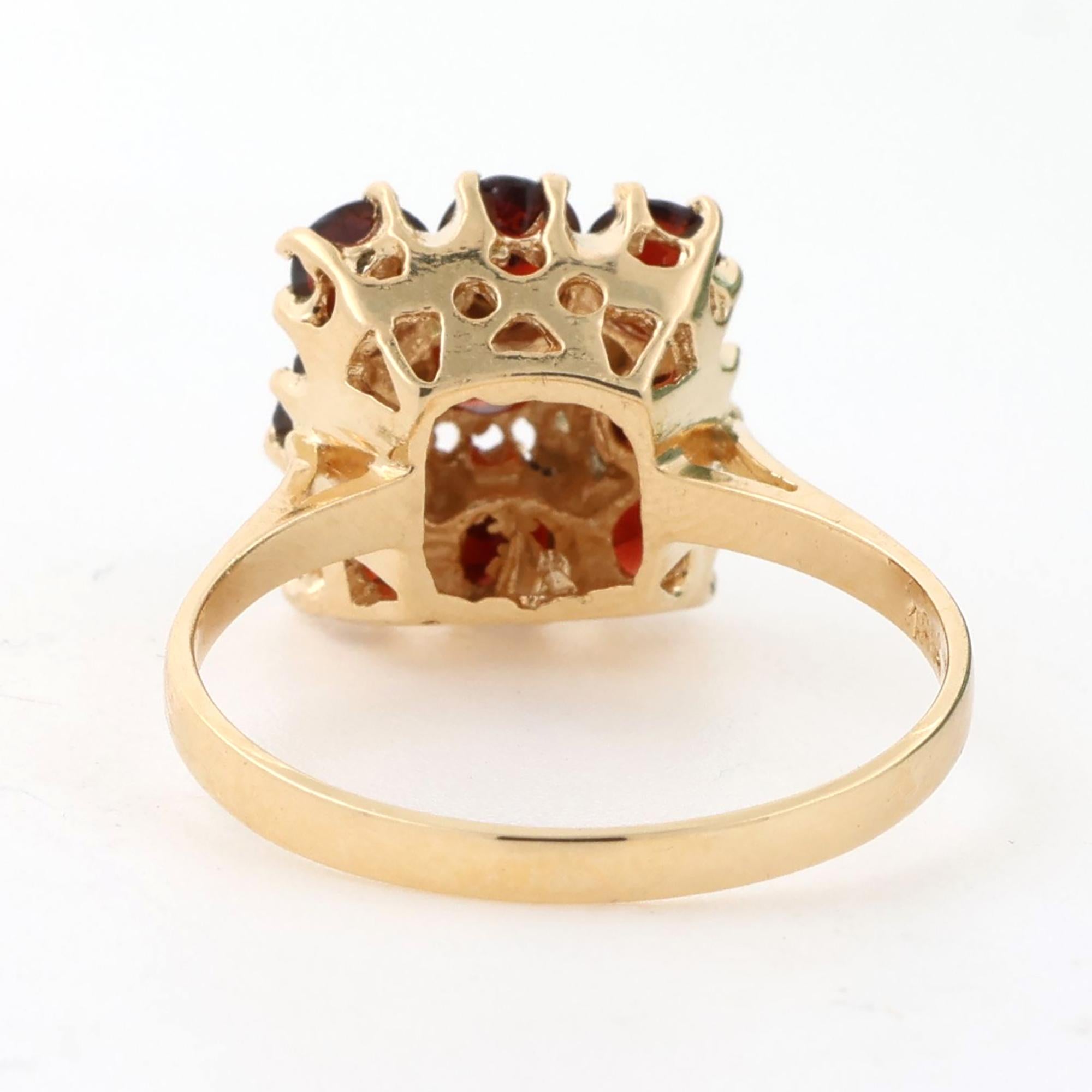 Vintage Garnet Gemstone Square Halo Ring 18K Yellow Gold 1.50 CTW Size 7.25