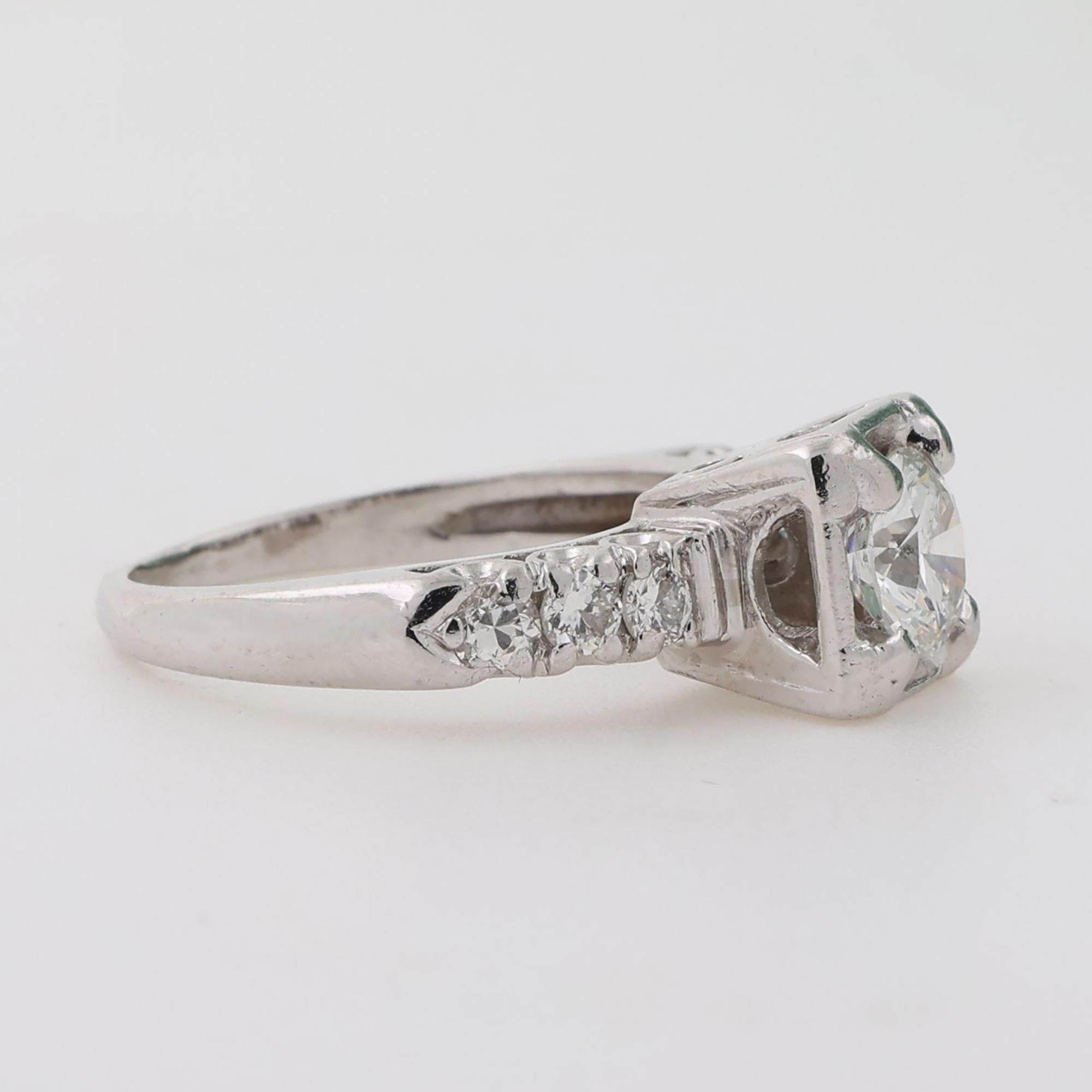 Vintage Solitaire Diamond Engagement Ring Platinum 1.15 TW Size 5.75