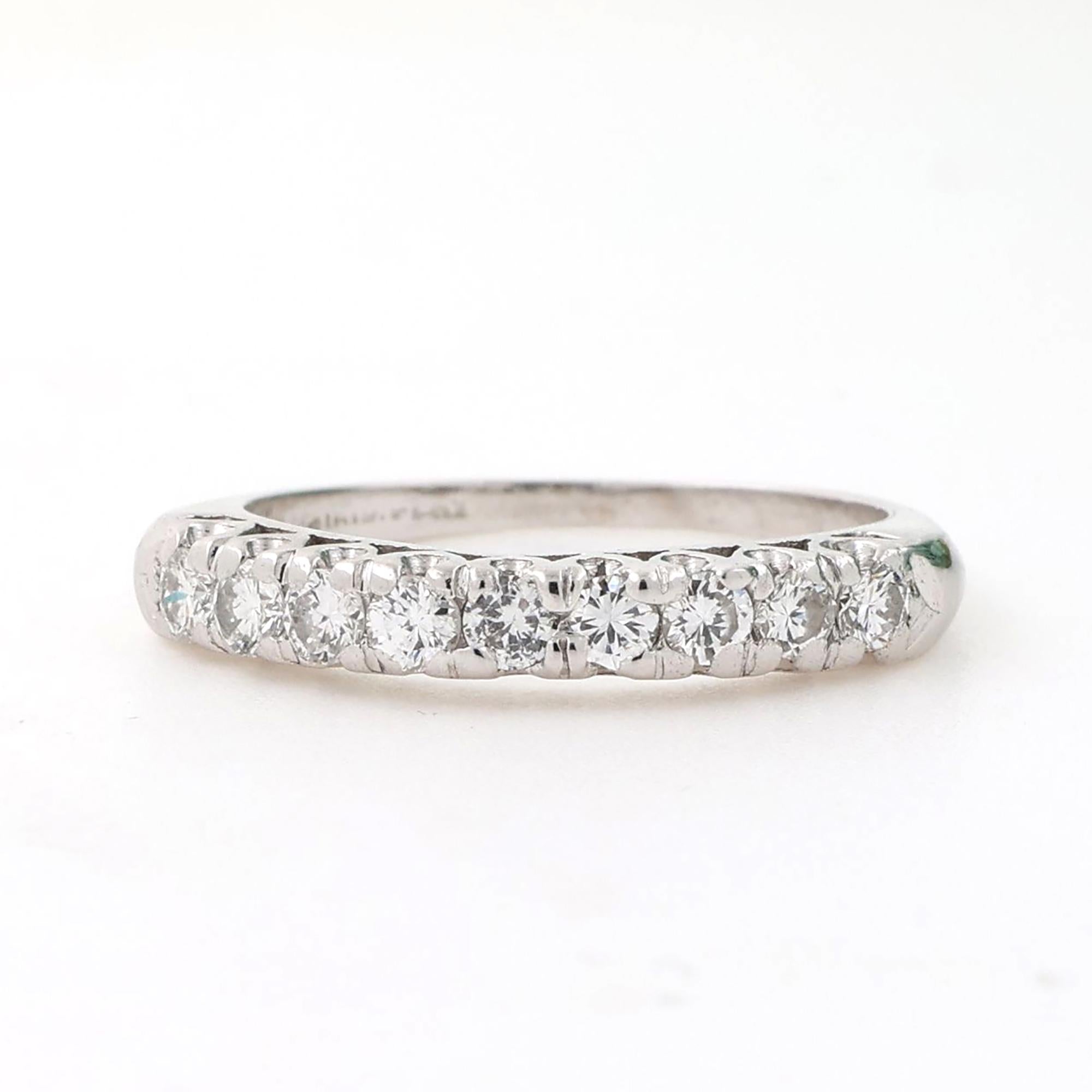 Diamond Half Eternity Platinum Band Ring 0.50 TW Round Diamonds Size 6 Estate