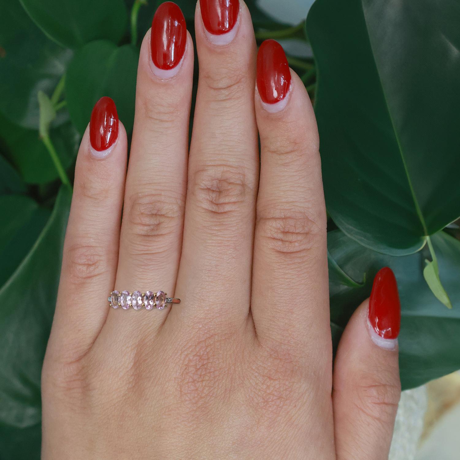 Pink Sapphire Diamond Band Ring 9K Yellow Gold Lab Grown 1.50 CTW Size 8