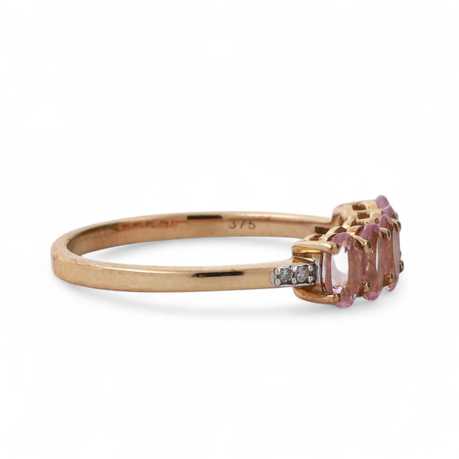 Pink Sapphire Diamond Band Ring 9K Yellow Gold Lab Grown 1.50 CTW Size 8