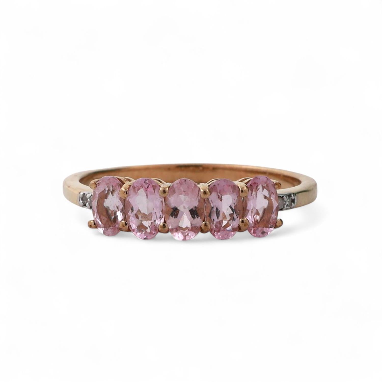 Pink Sapphire Diamond Band Ring 9K Yellow Gold Lab Grown 1.50 CTW Size 8