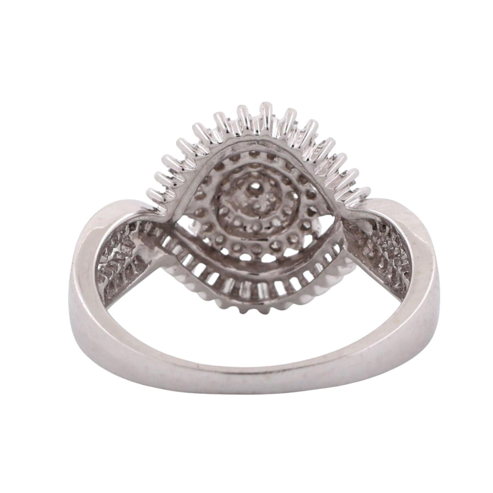 Cluster Diamond Swirl Cocktail Ring 10K White Gold 0.75 TW Baguette Round Size 7