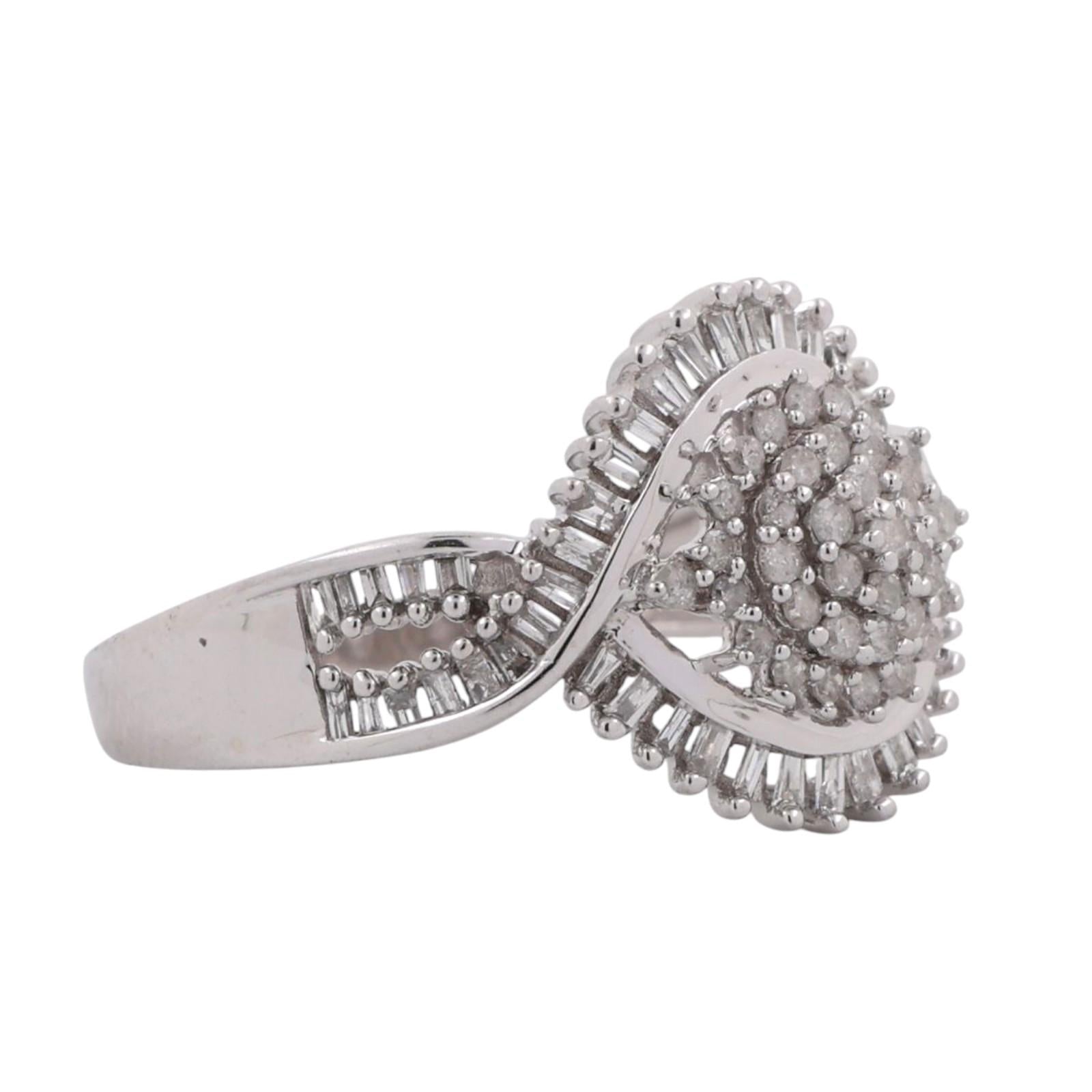 Cluster Diamond Swirl Cocktail Ring 10K White Gold 0.75 TW Baguette Round Size 7