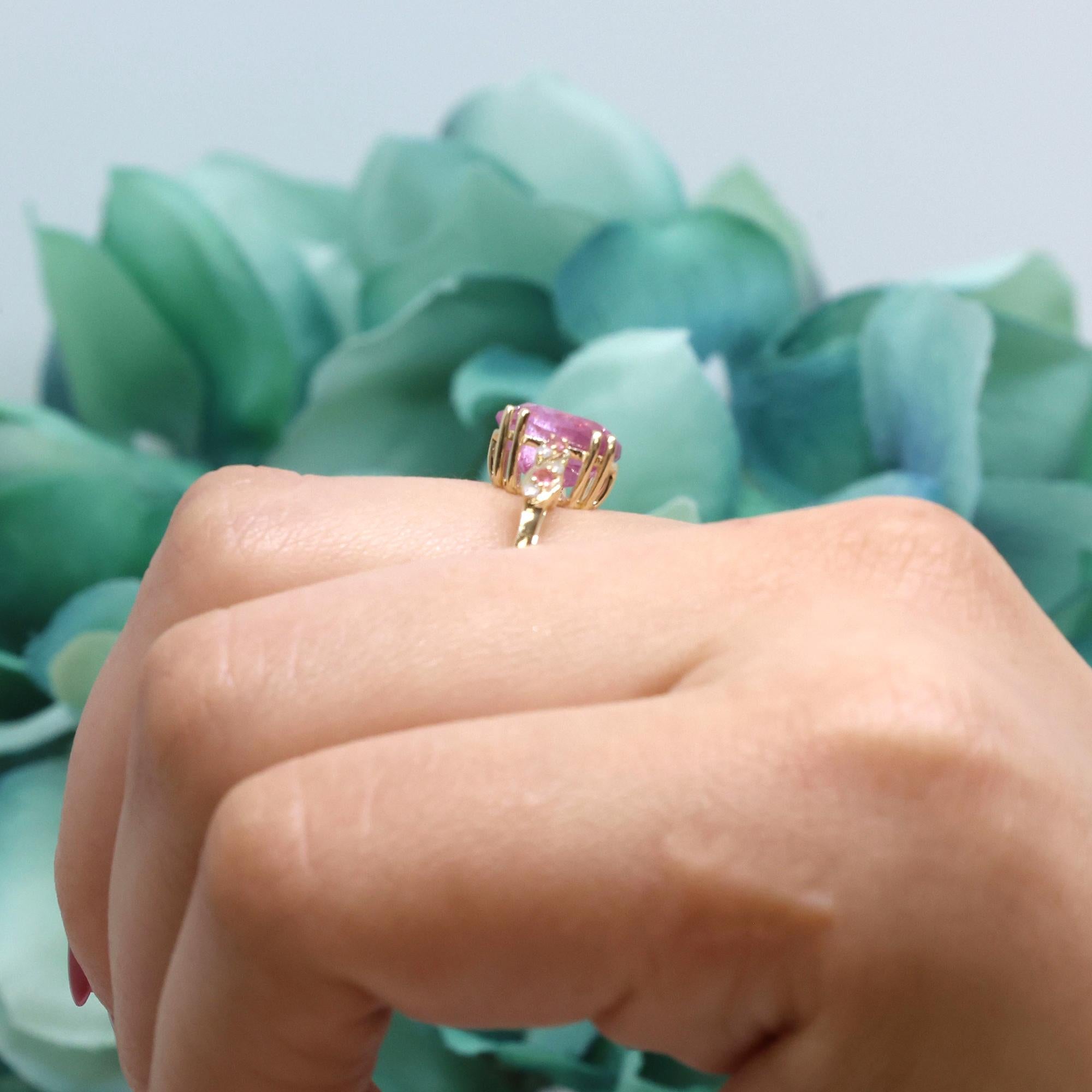 Ladies Oval Pink Topaz Diamond Accent Ring 9K Yellow Gold 3.50 CTW Size 7