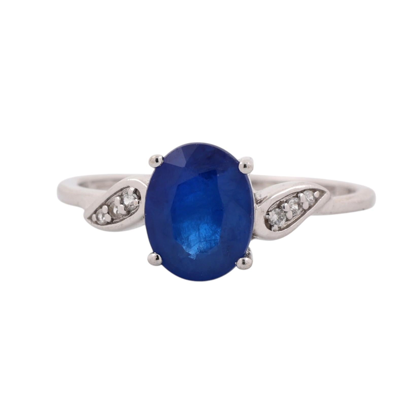 10K White Gold 2.50 CT Lab Grown Blue Sapphire White Topaz Ring Size 8.25