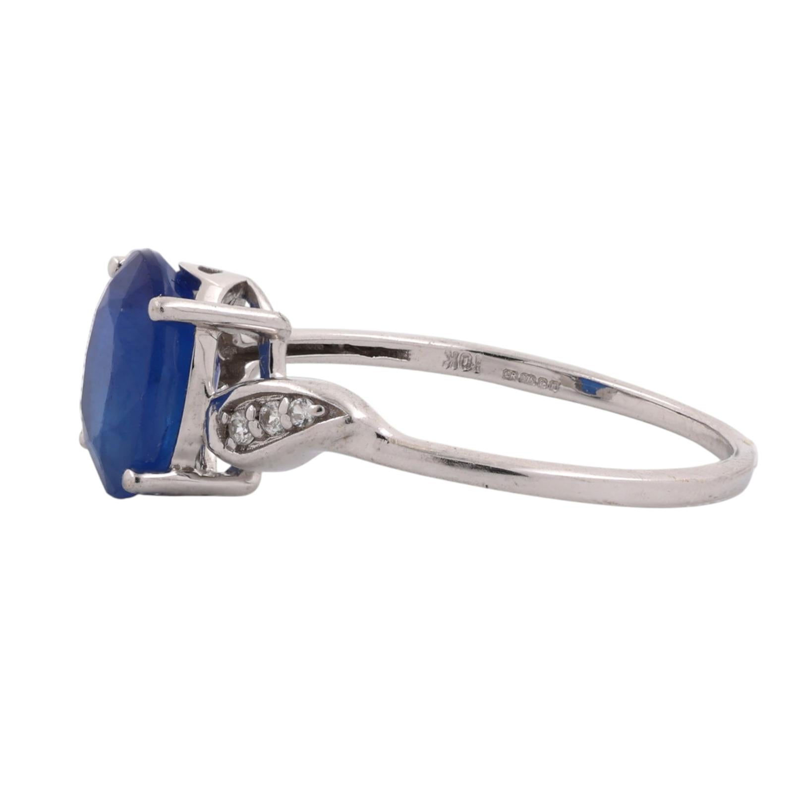 10K White Gold 2.50 CT Lab Grown Blue Sapphire White Topaz Ring Size 8.25