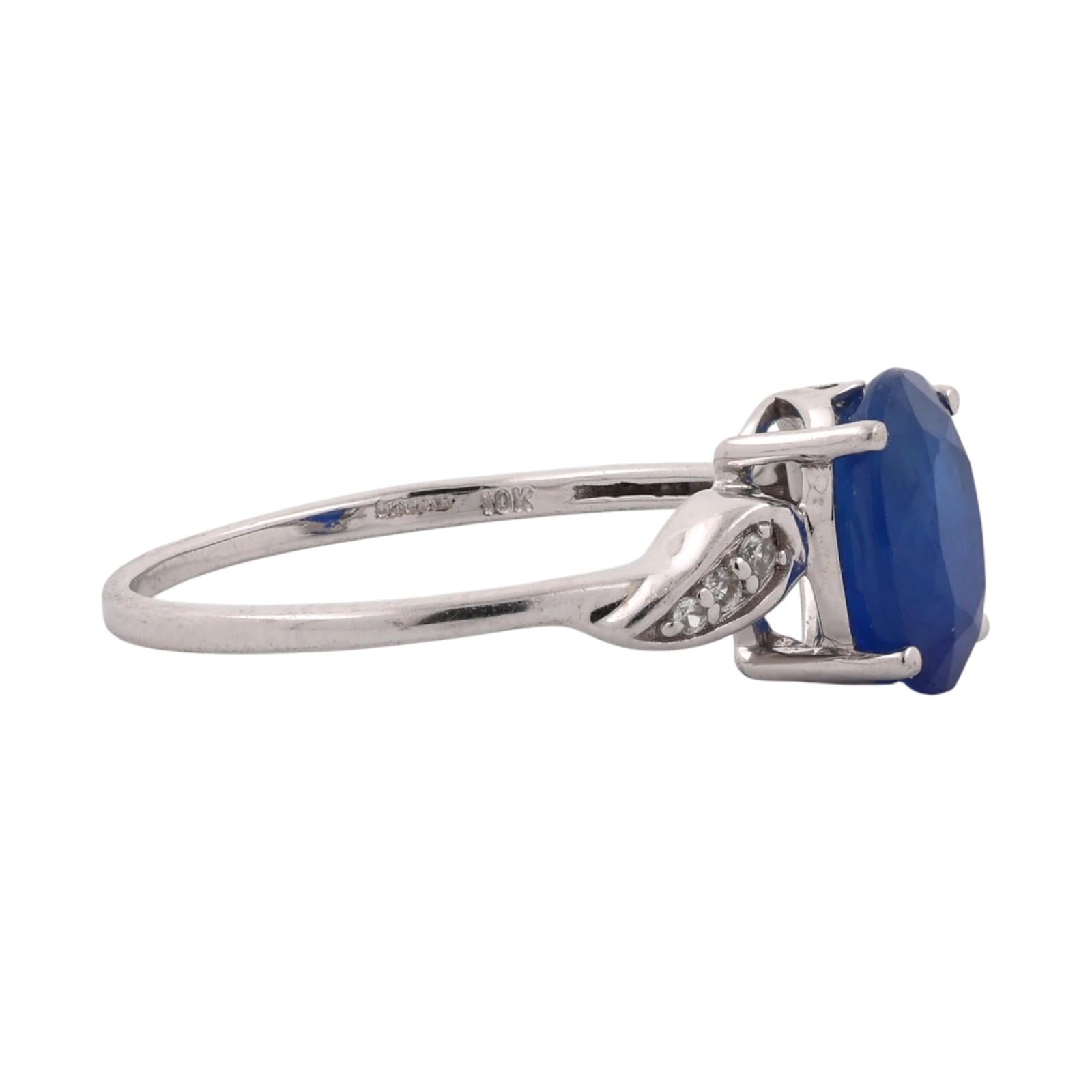 10K White Gold 2.50 CT Lab Grown Blue Sapphire White Topaz Ring Size 8.25