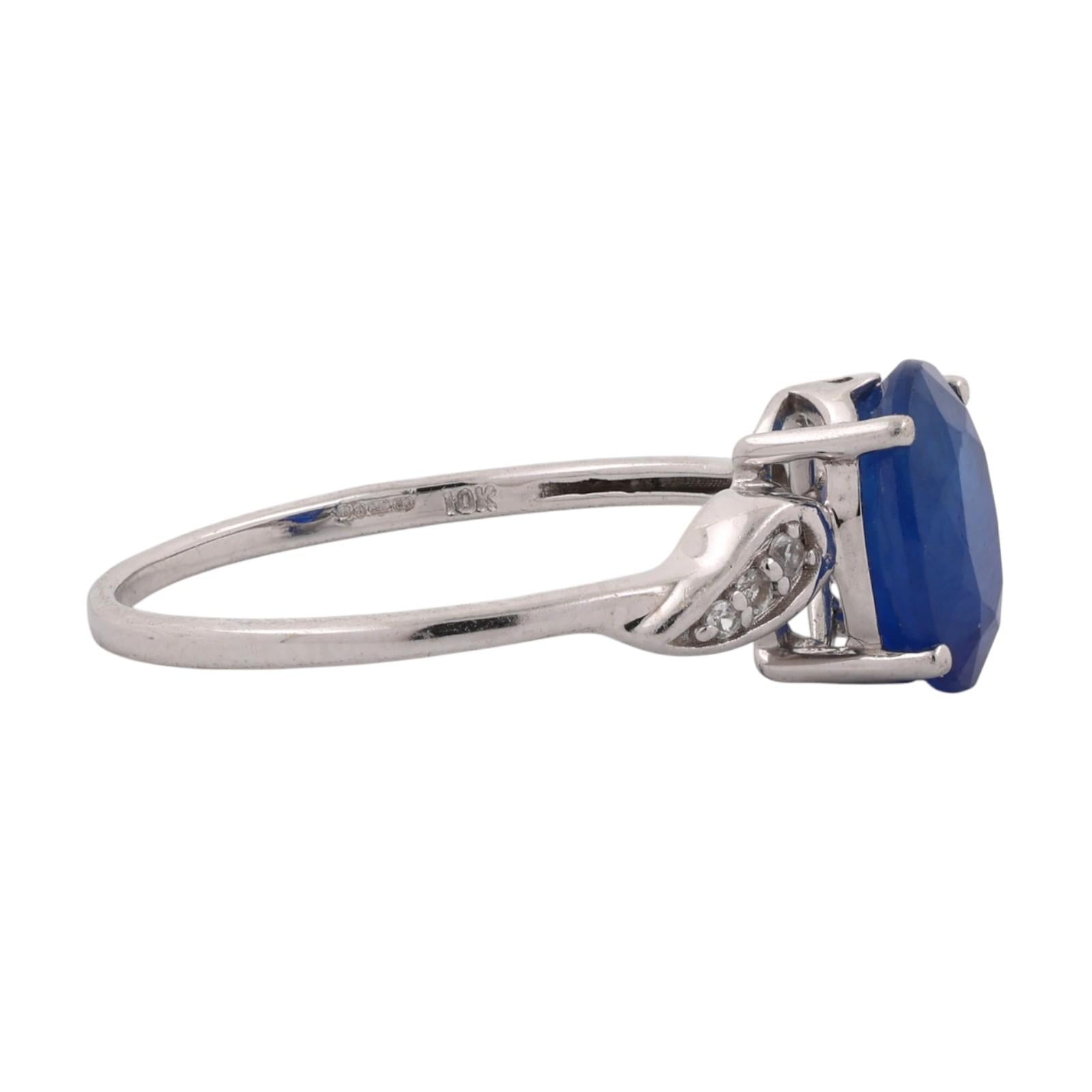 10K White Gold 2.50 CT Lab Grown Blue Sapphire White Topaz Ring Size 8.25