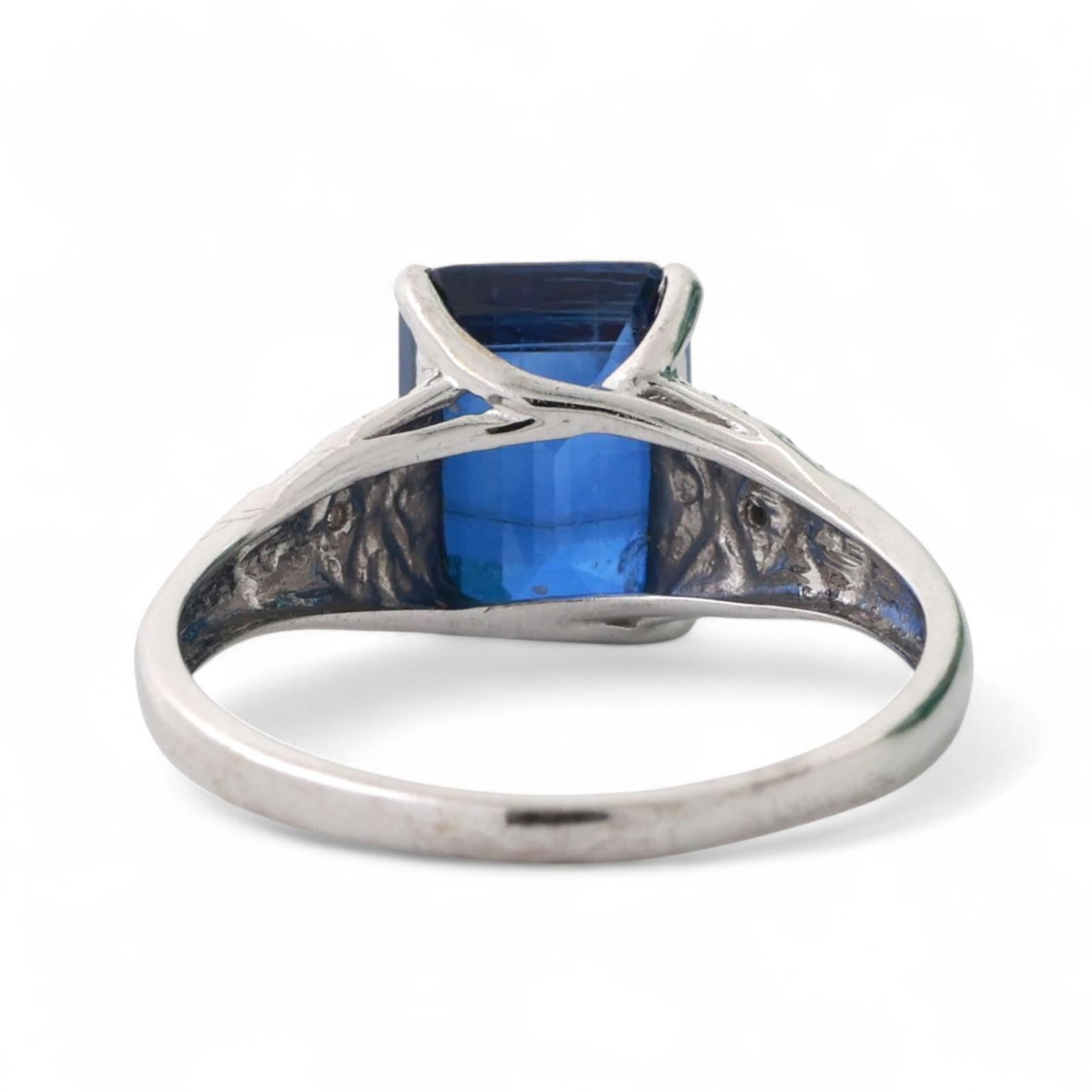 Emerald Cut Blue Sapphire Diamond Ring 10K White Gold 3.06 CTW Lab Grown Gem