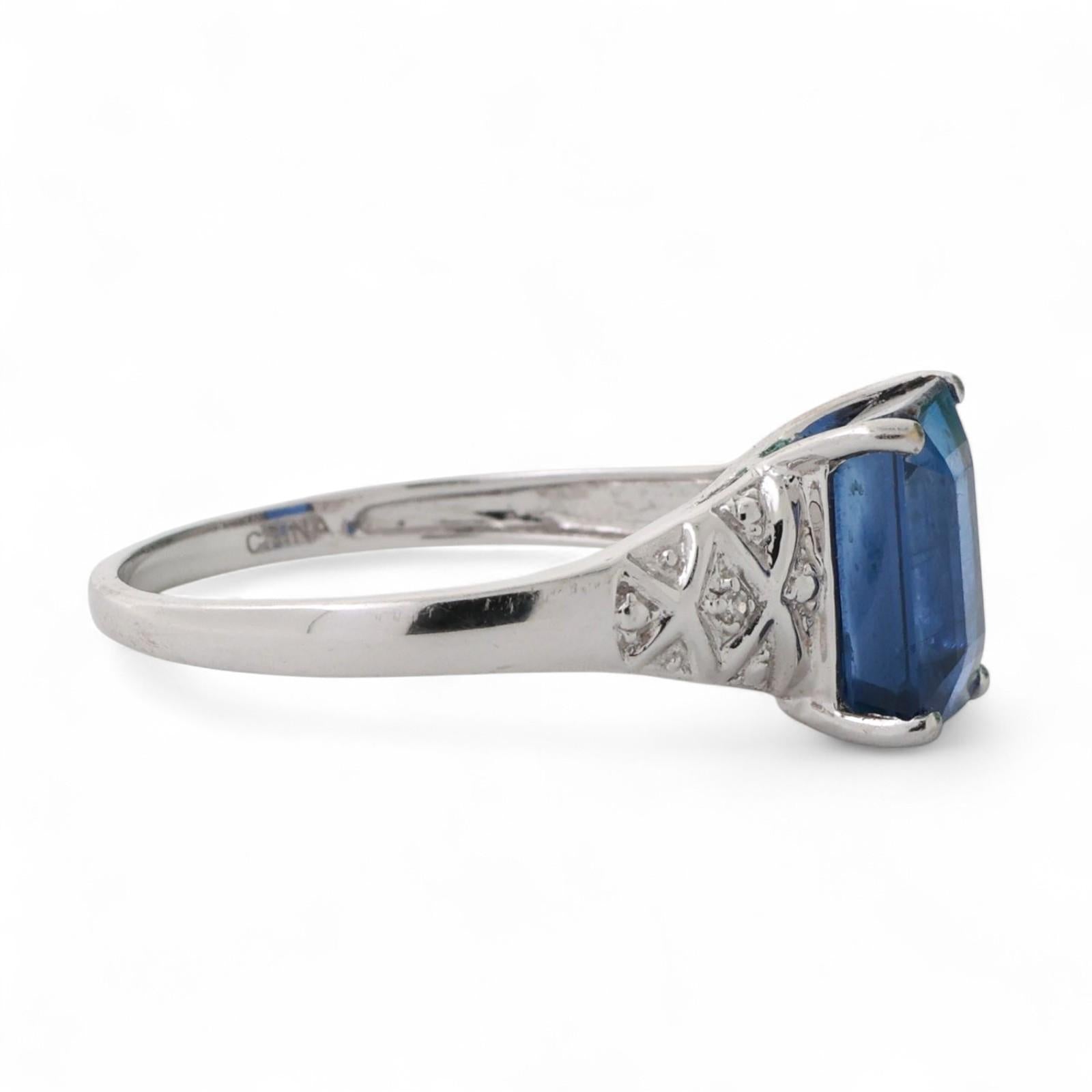 Emerald Cut Blue Sapphire Diamond Ring 10K White Gold 3.06 CTW Lab Grown Gem