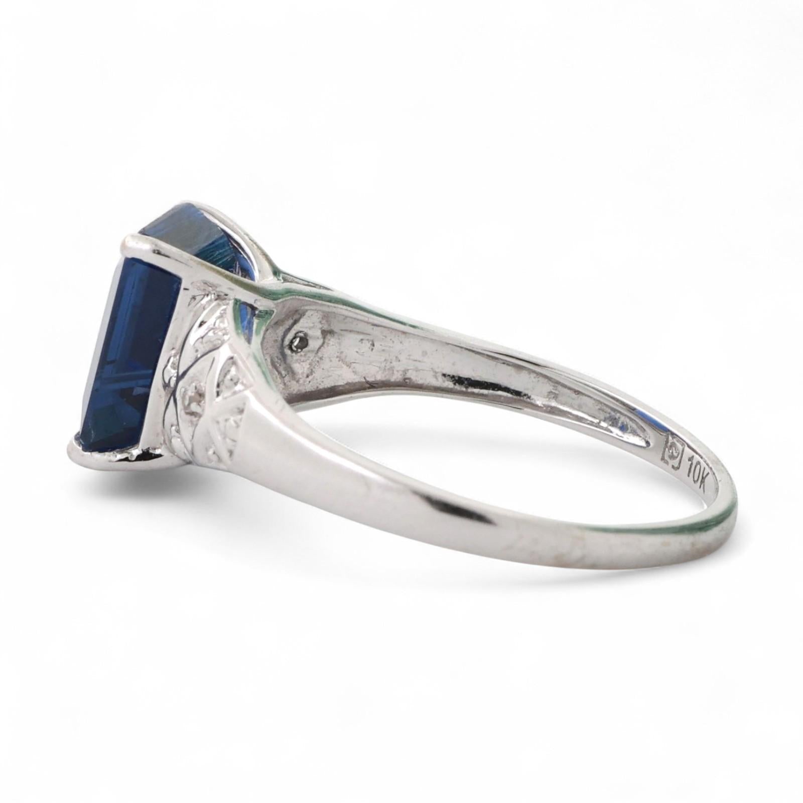 Emerald Cut Blue Sapphire Diamond Ring 10K White Gold 3.06 CTW Lab Grown Gem