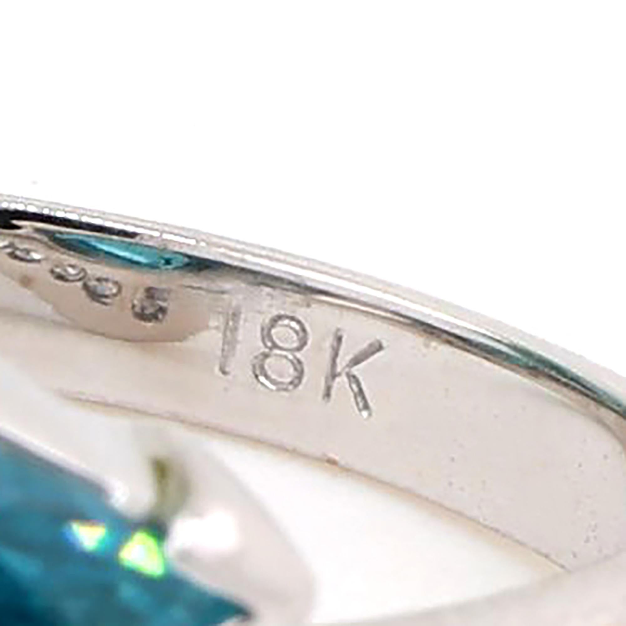 Pear Cut Blue Topaz Diamond Bypass Ring 18K White Gold 1.91 CTW Size 5.5 Ladies