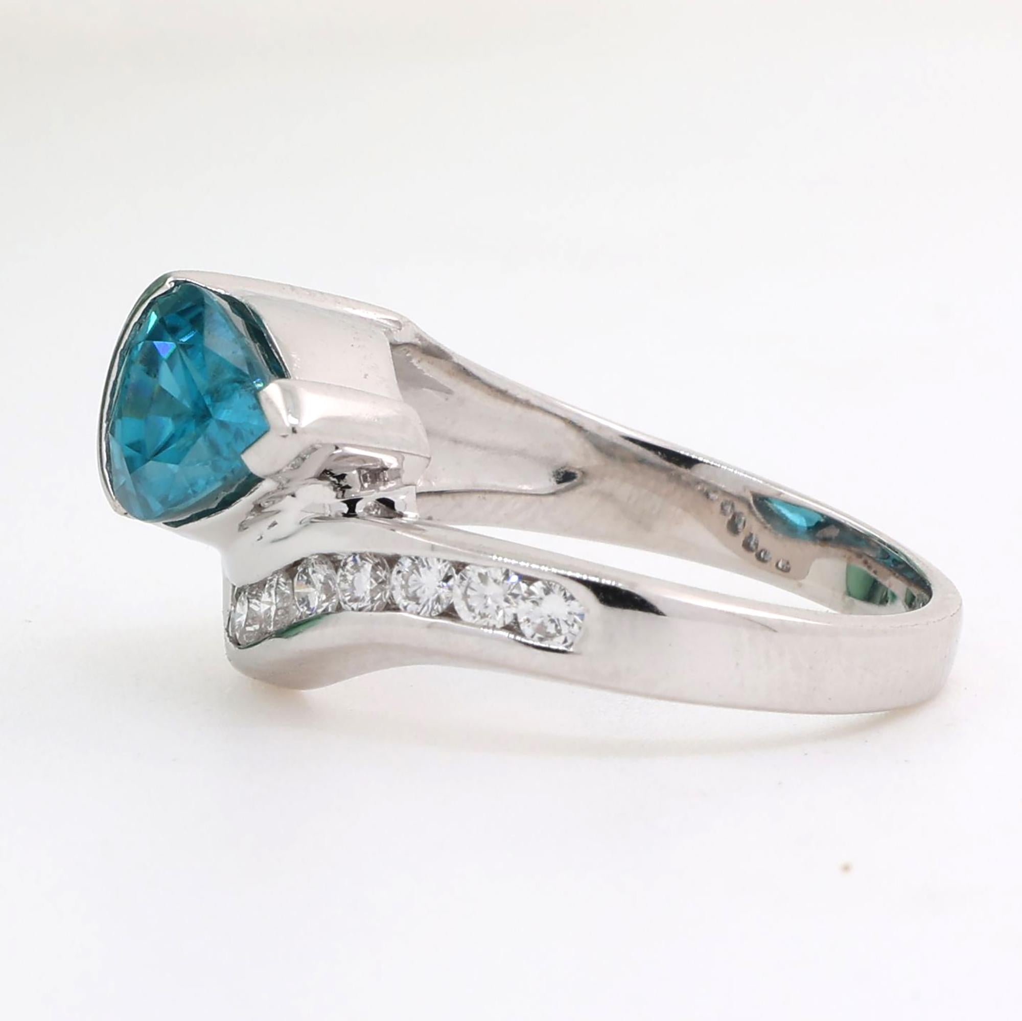 Pear Cut Blue Topaz Diamond Bypass Ring 18K White Gold 1.91 CTW Size 5.5 Ladies