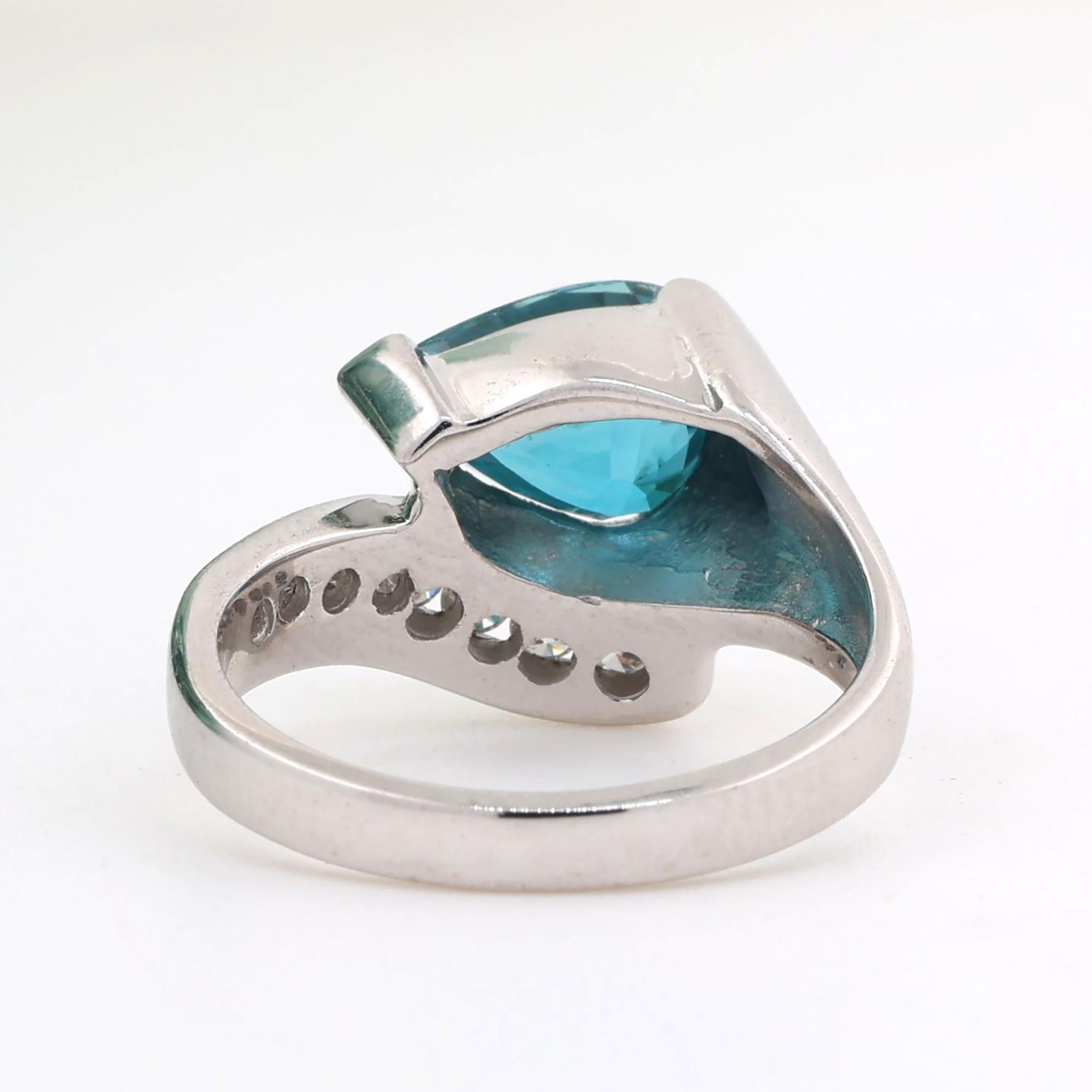 Pear Cut Blue Topaz Diamond Bypass Ring 18K White Gold 1.91 CTW Size 5.5 Ladies