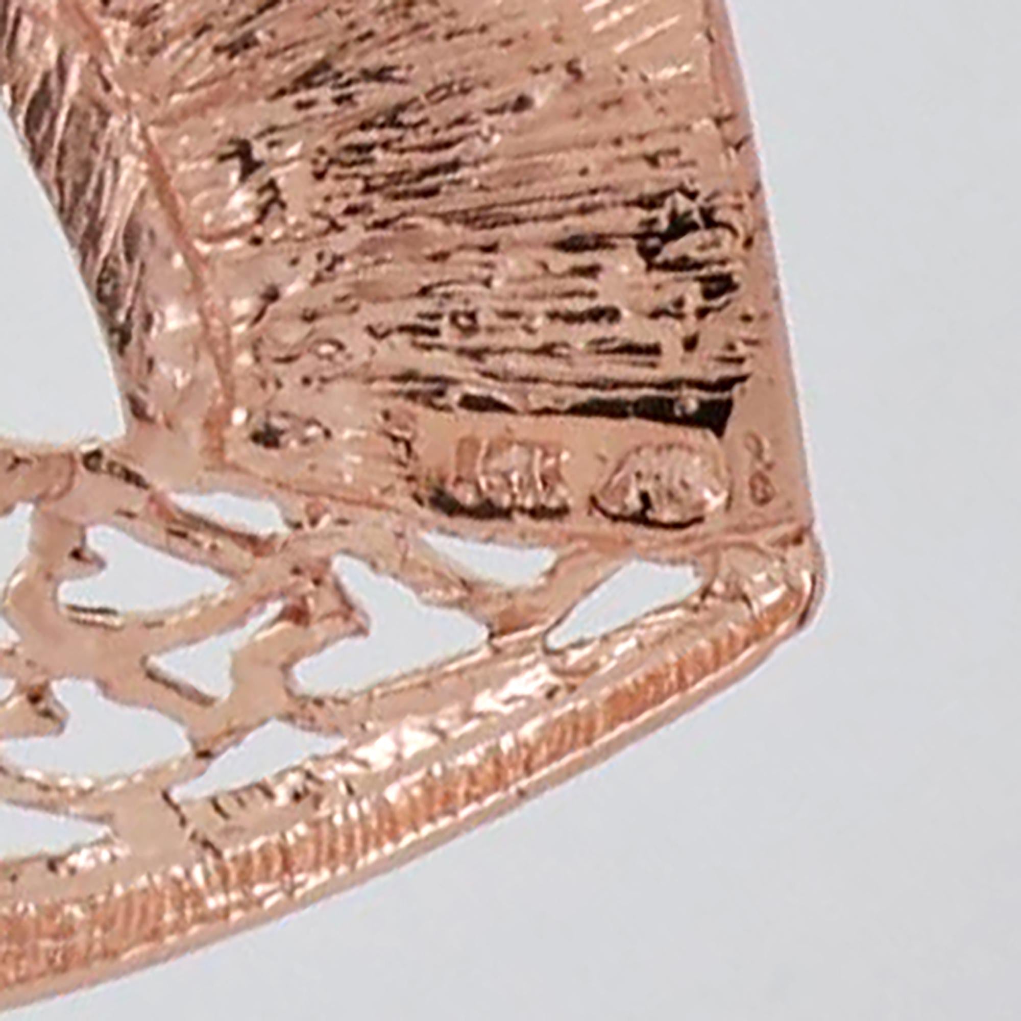 Filigree Heart Pendant Snake Chain Necklace 14K Rose Gold 3D 20" Ladies Estate