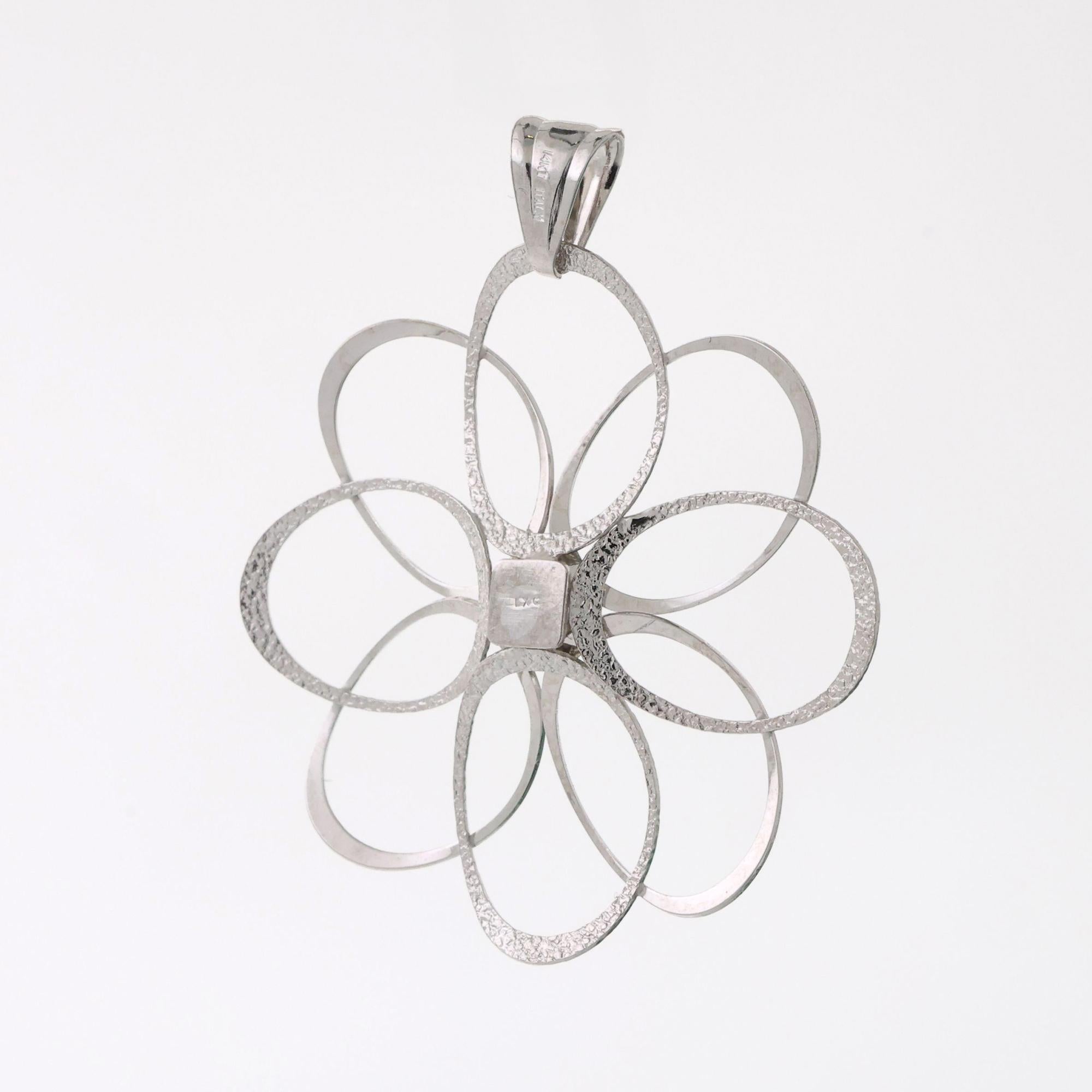 14K White Gold Large Open Flower Pendant Italian 1.65" Ladies Estate