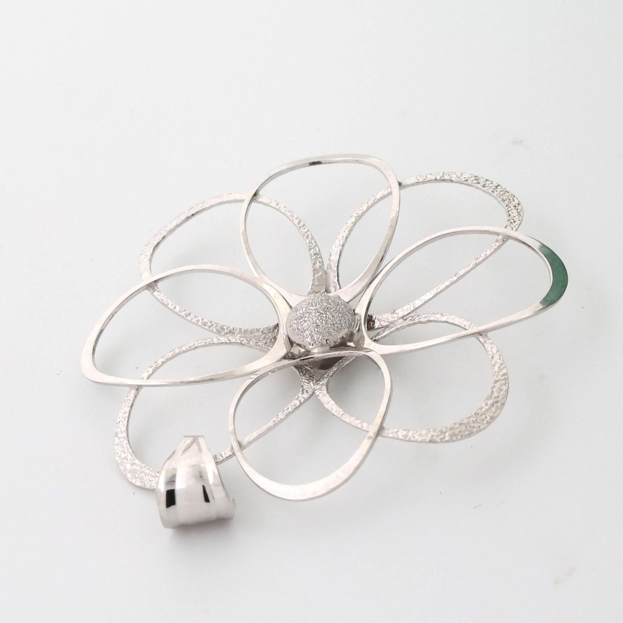14K White Gold Large Open Flower Pendant Italian 1.65" Ladies Estate