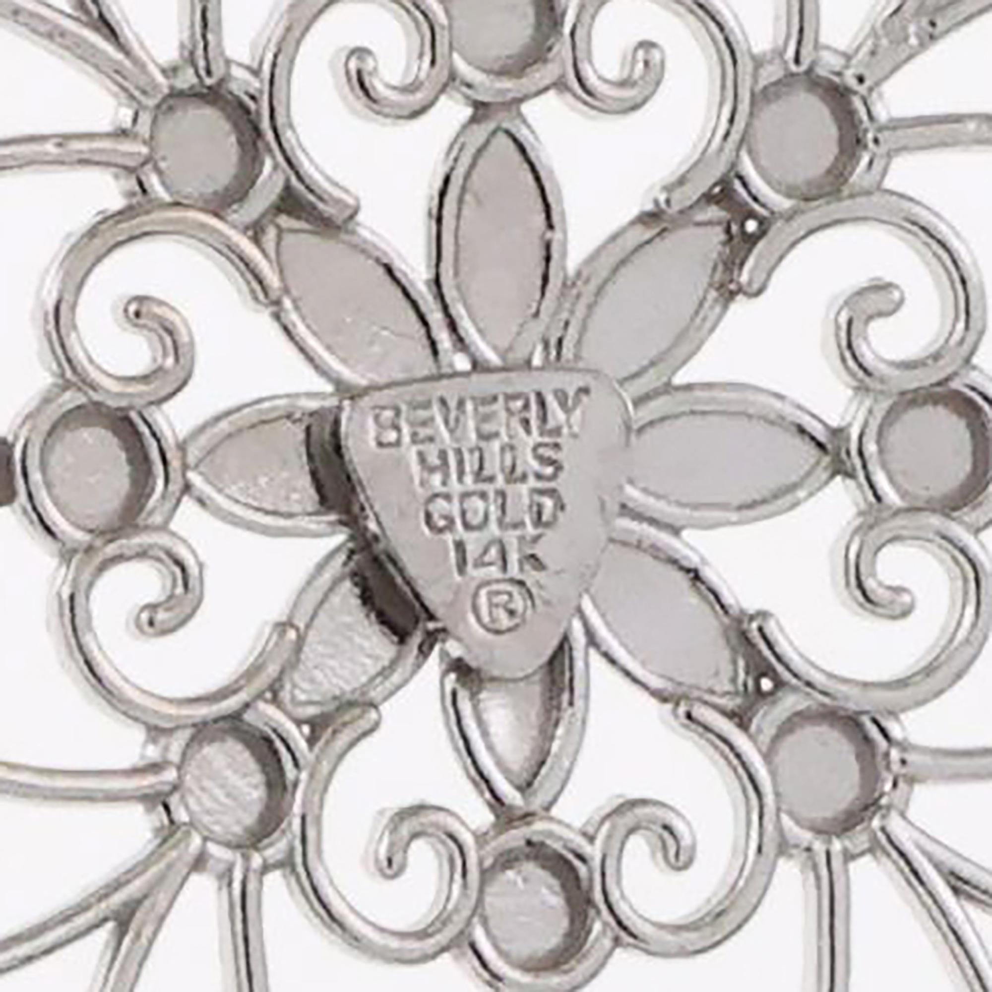 14K White Gold Floral Filigree Pendant Beverley Hills Gold 1.35" Ladies Estate