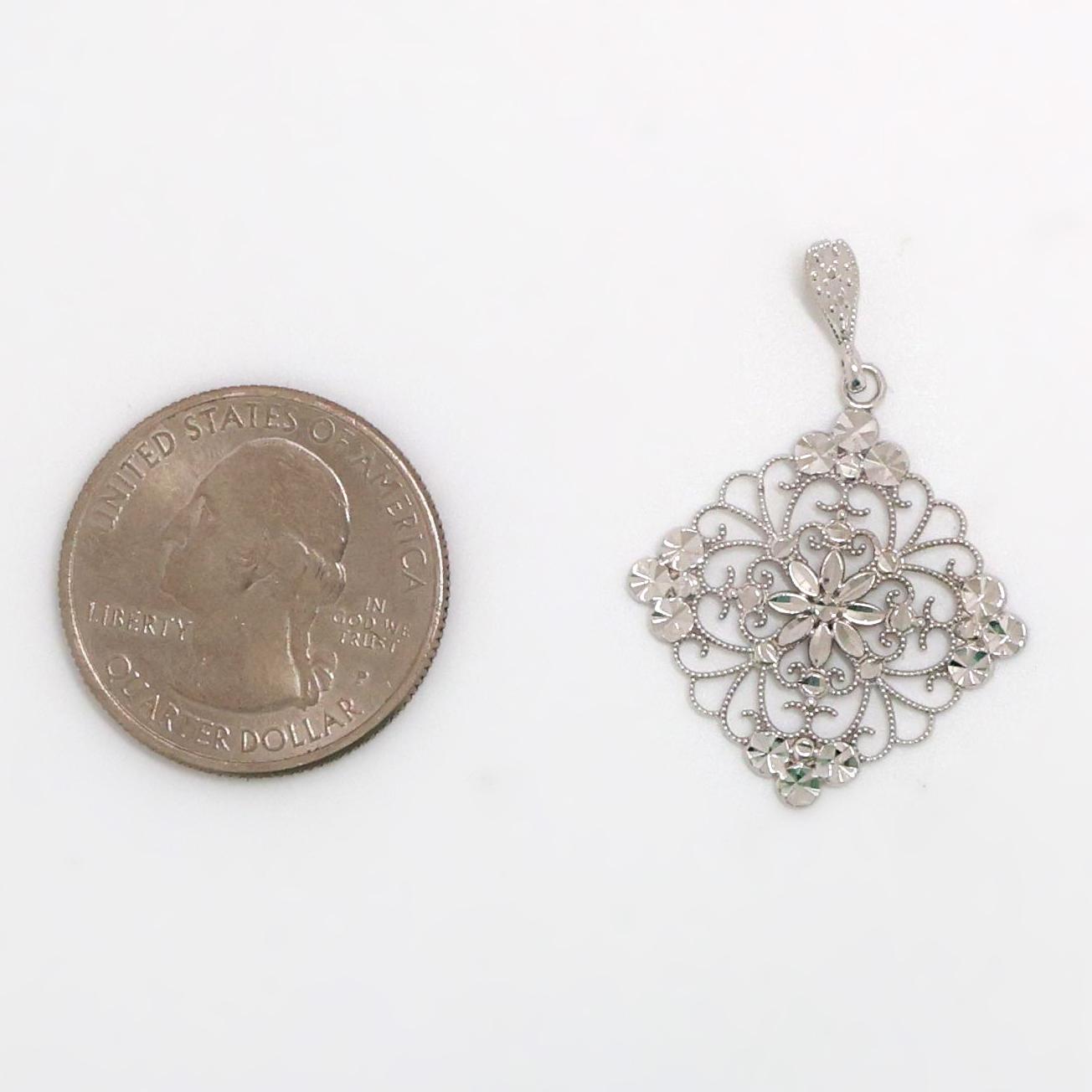 14K White Gold Floral Filigree Pendant Beverley Hills Gold 1.35" Ladies Estate