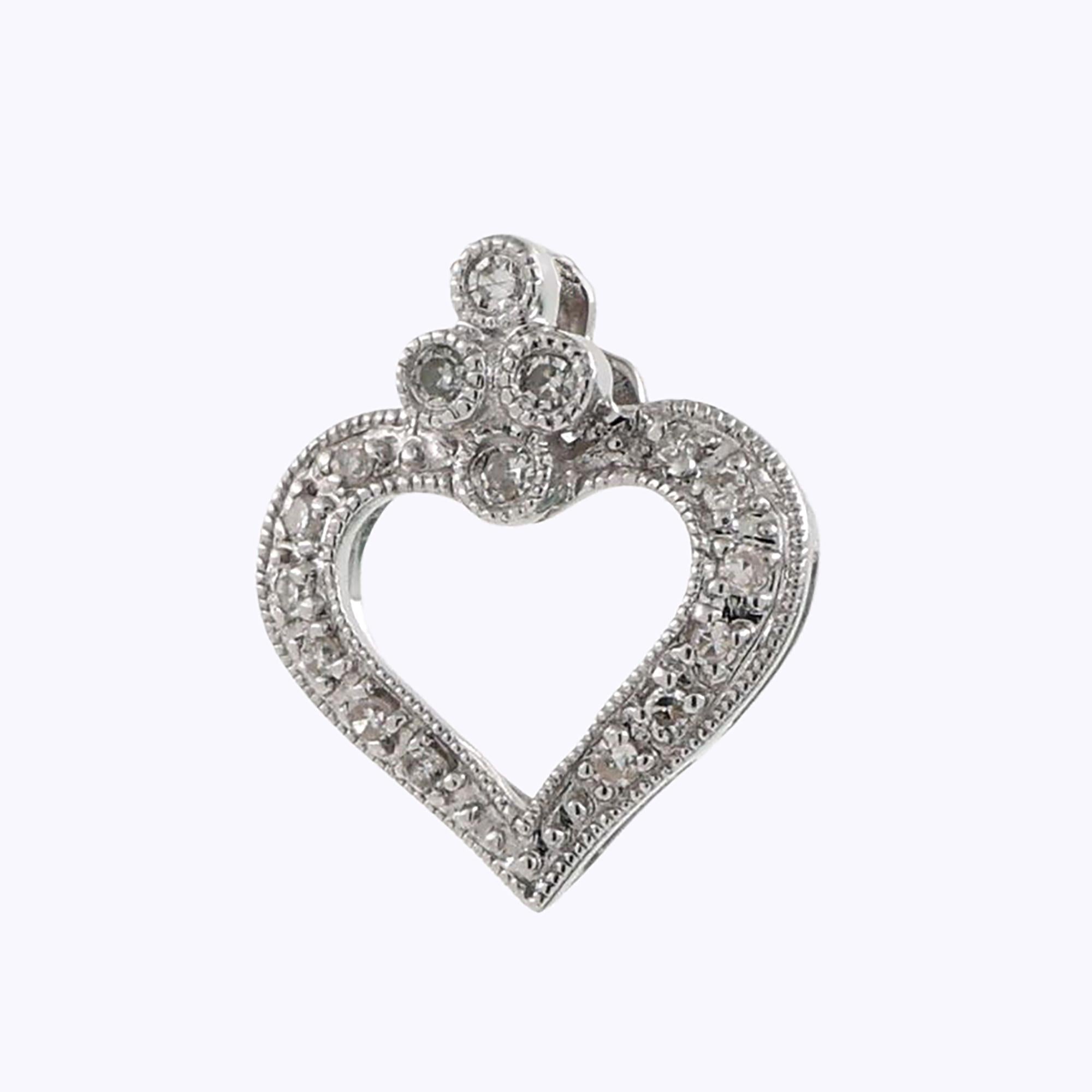 0.10 TW Open Heart Diamond Pendant Charm 14K White Gold 0.50" Ladies Girls