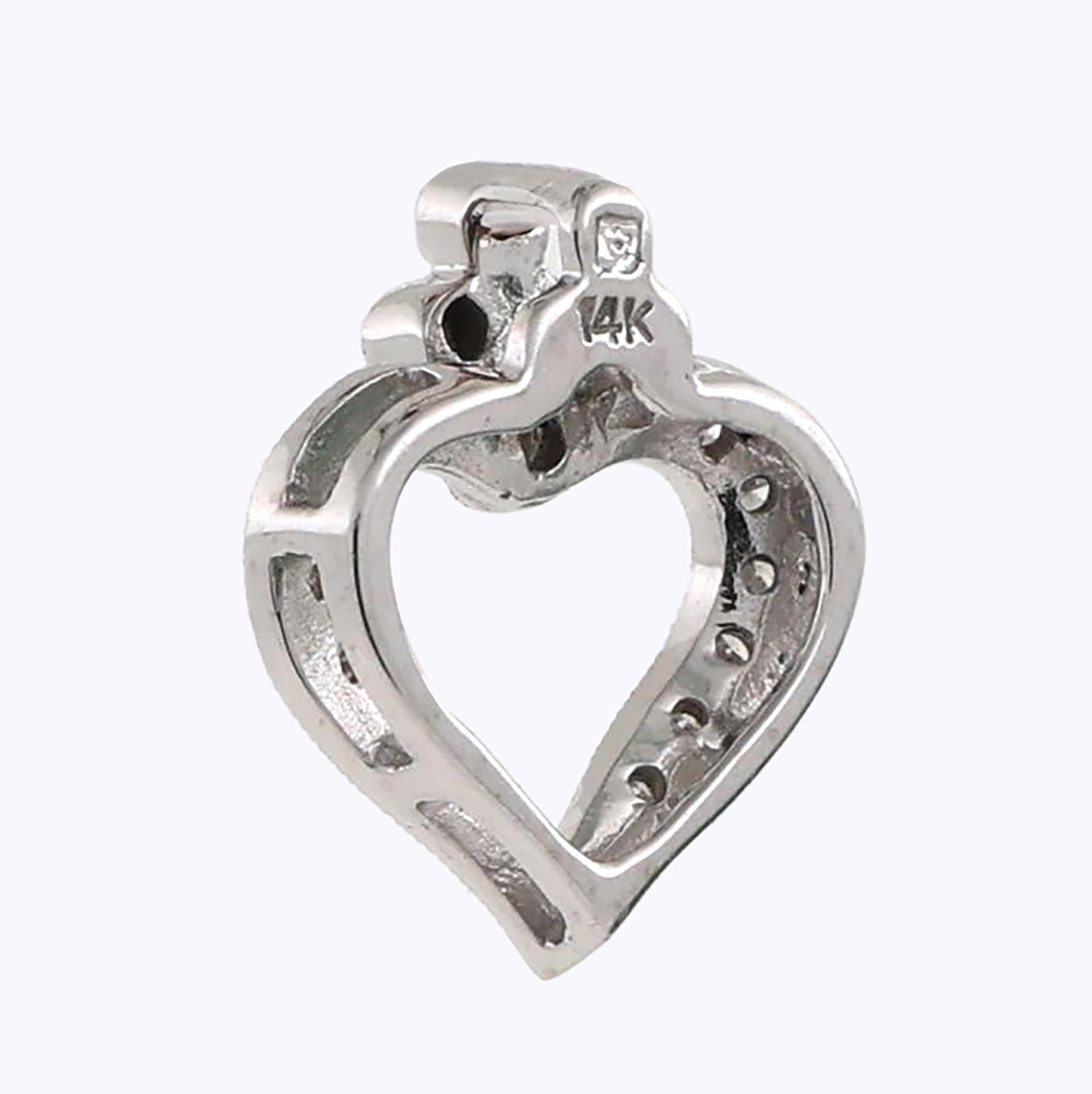 0.10 TW Open Heart Diamond Pendant Charm 14K White Gold 0.50" Ladies Girls