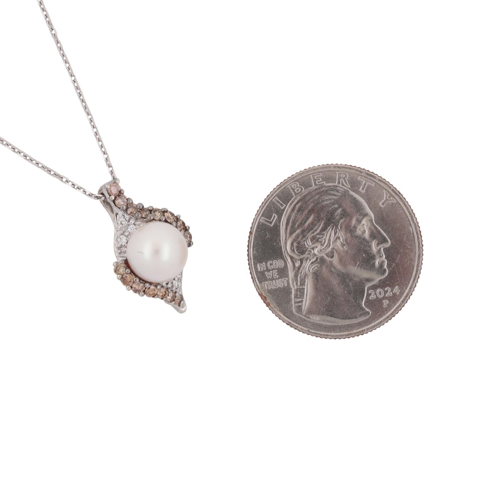 Freshwater Pearl Diamond Pendant Chain Necklace 14K White Gold 16" Vintage