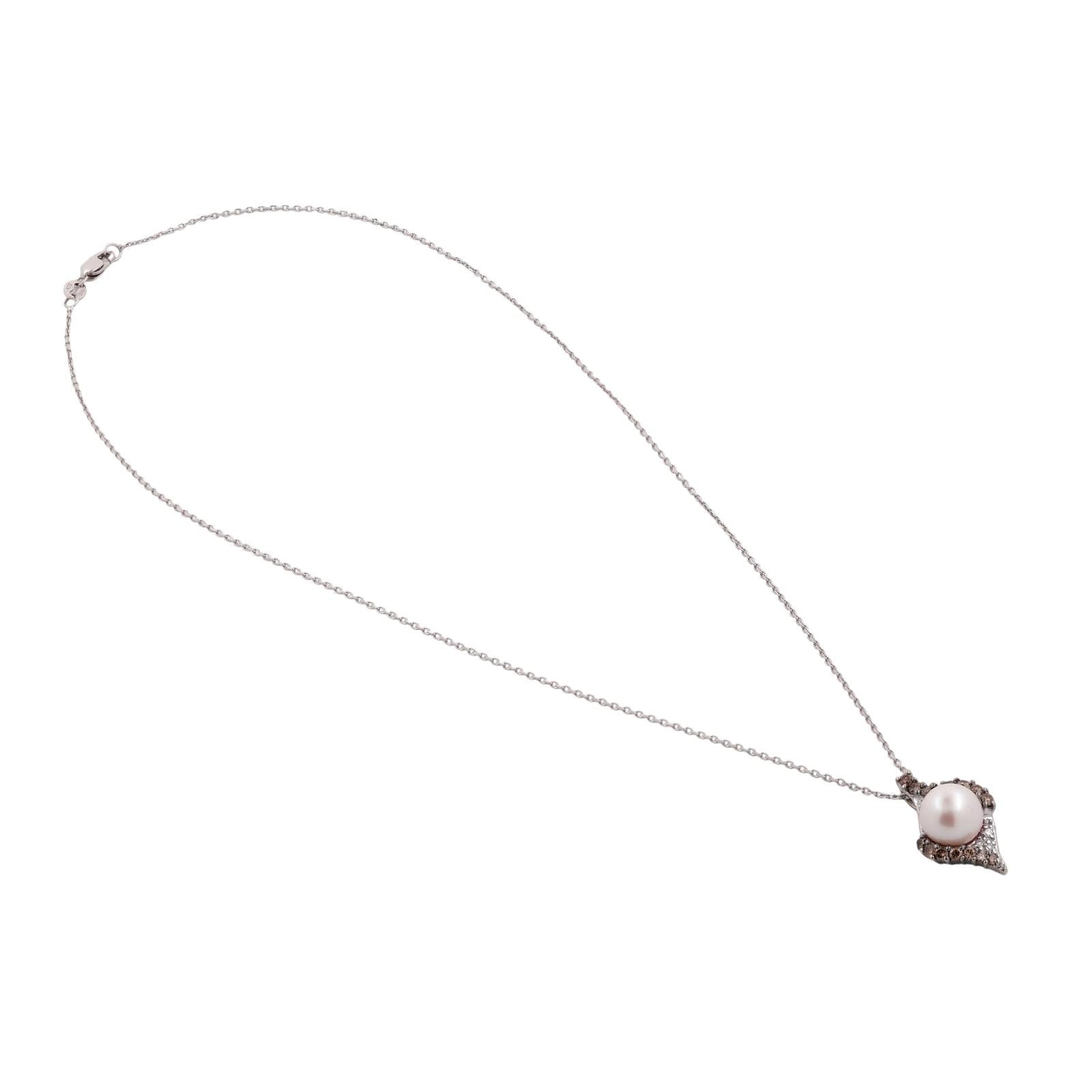 Freshwater Pearl Diamond Pendant Chain Necklace 14K White Gold 16" Vintage