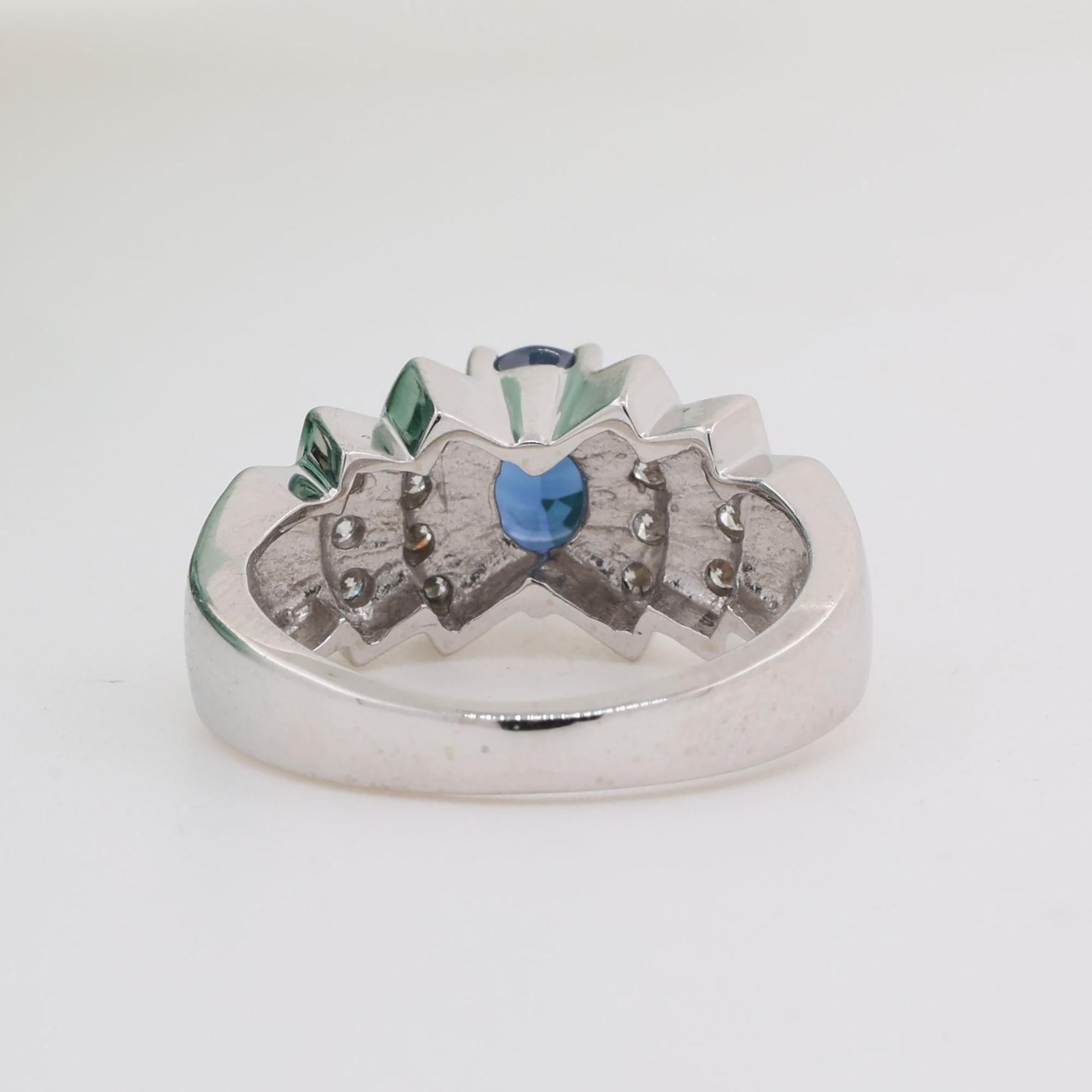 LeVian Oval Blue Sapphire Diamond Cocktail Ring 14K White Gold 1.52 CTW SZ 5.25