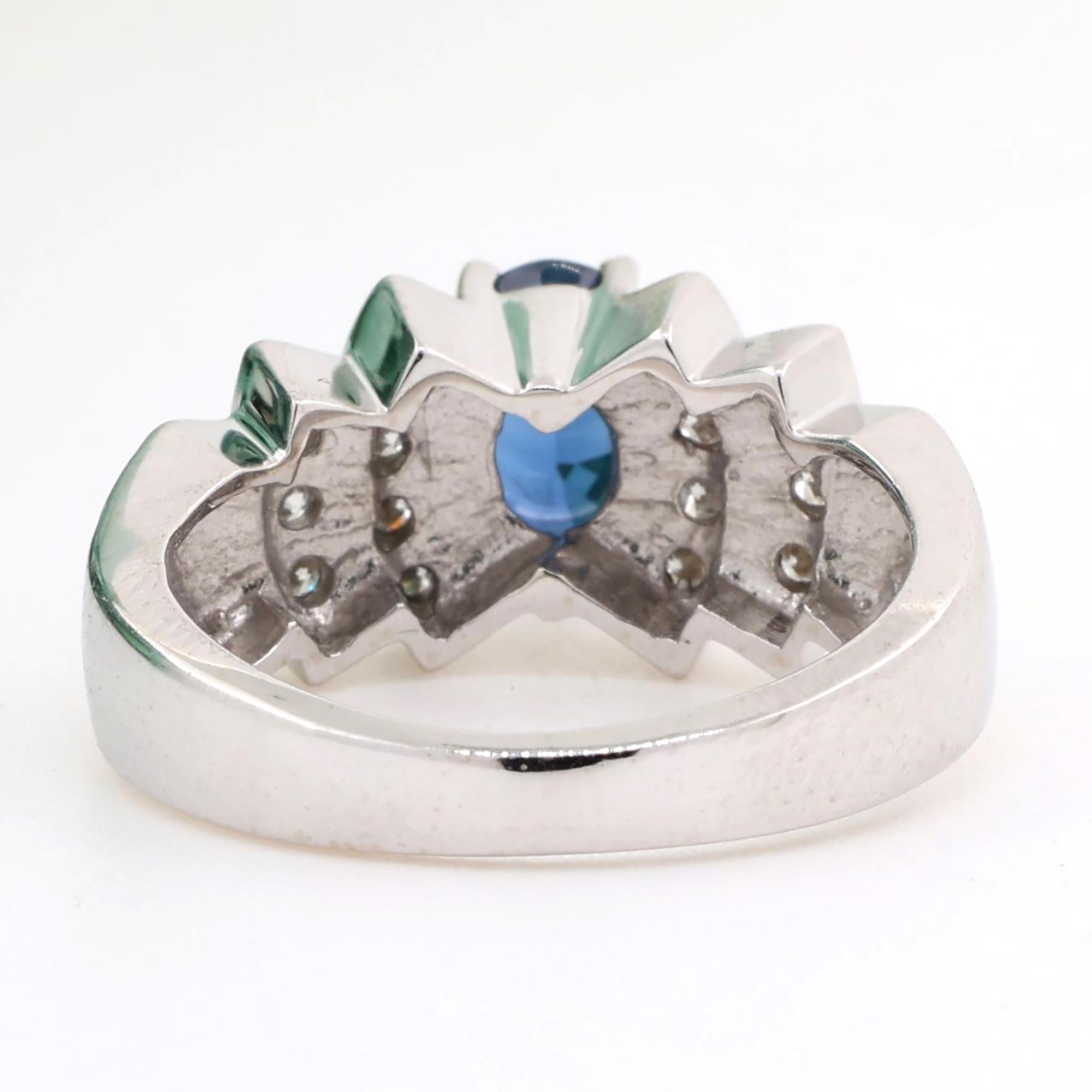 LeVian Oval Blue Sapphire Diamond Cocktail Ring 14K White Gold 1.52 CTW SZ 5.25