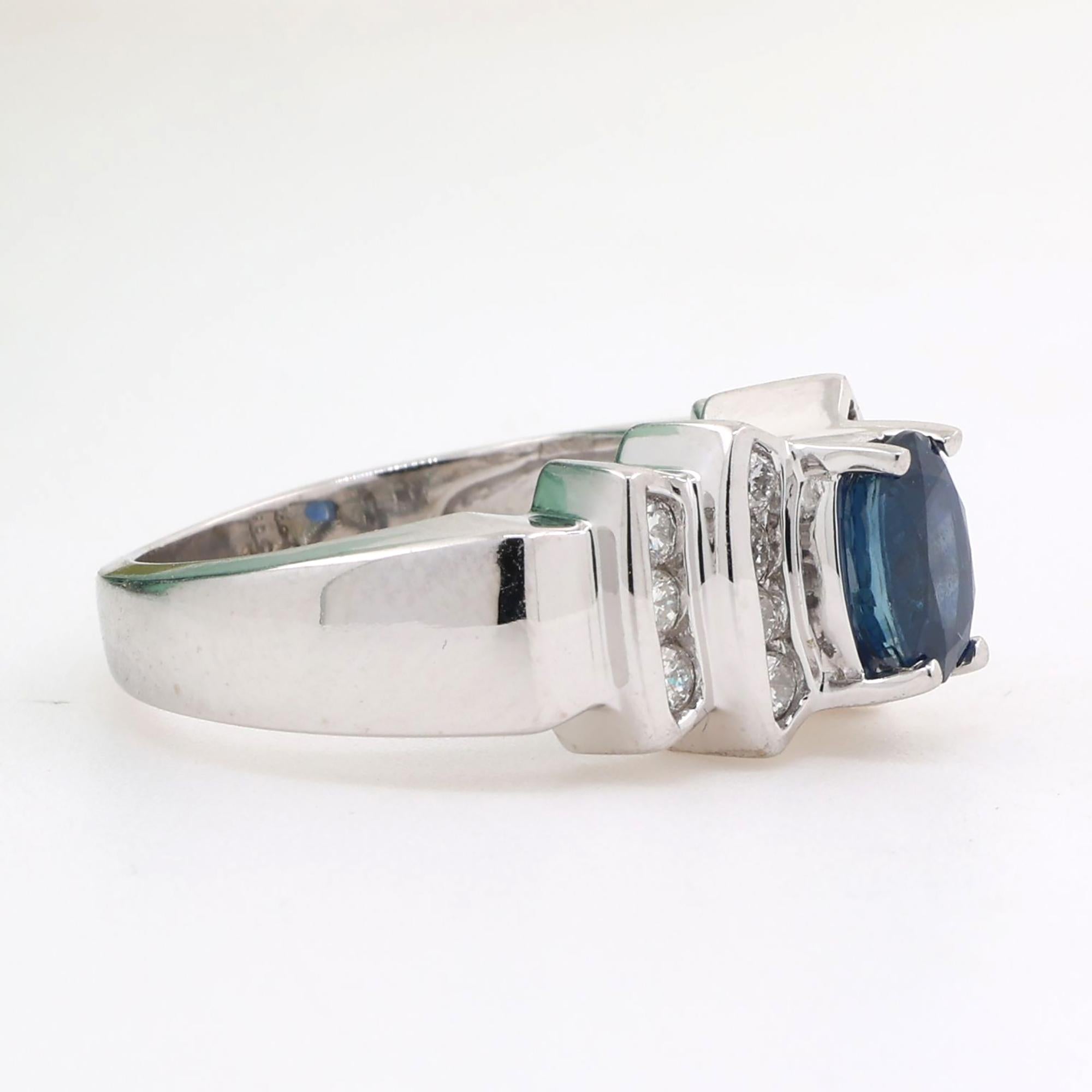 LeVian Oval Blue Sapphire Diamond Cocktail Ring 14K White Gold 1.52 CTW SZ 5.25
