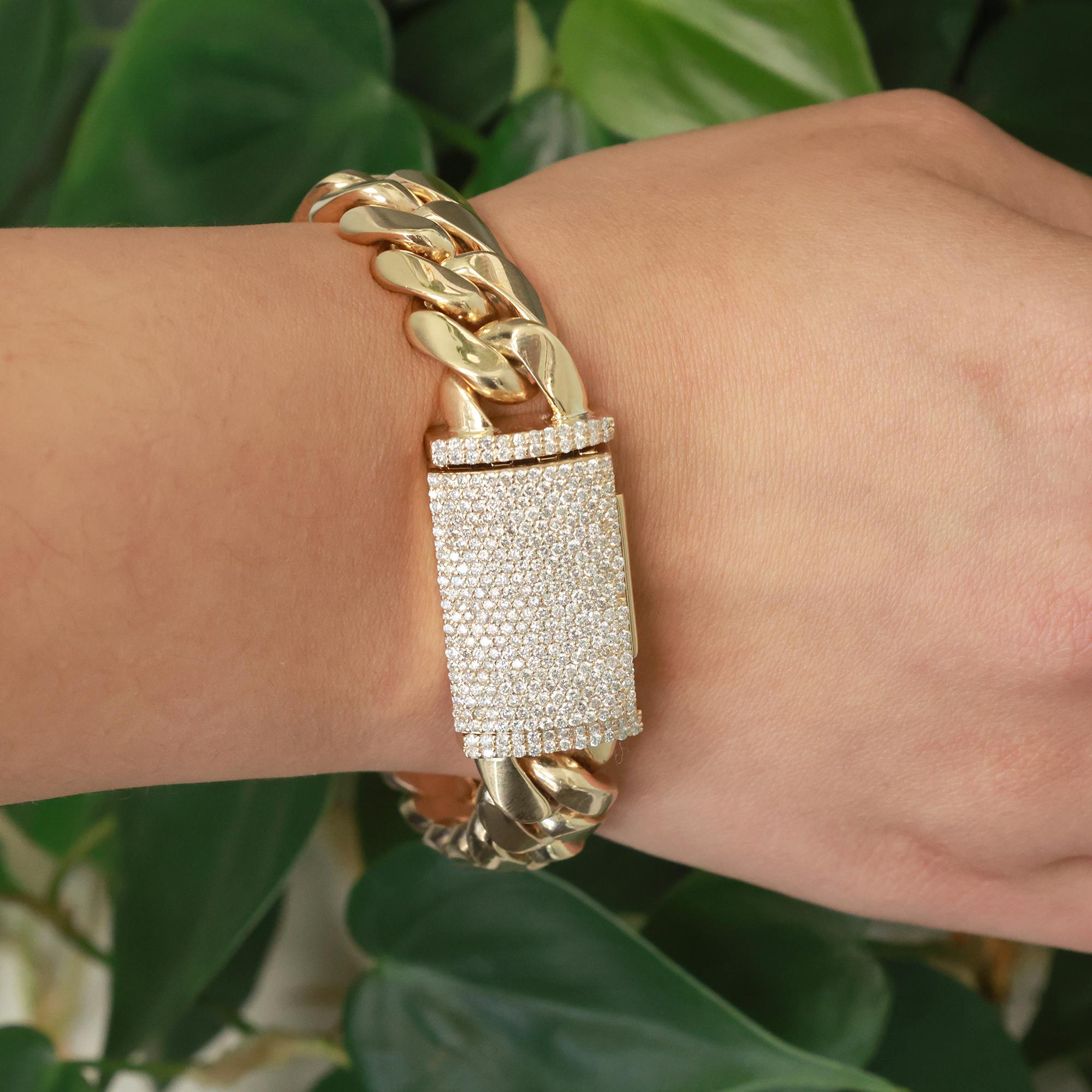 6.00 TW Diamond Cuban Link Chain Bracelet 14K Yellow Gold 8.25" Unisex Estate