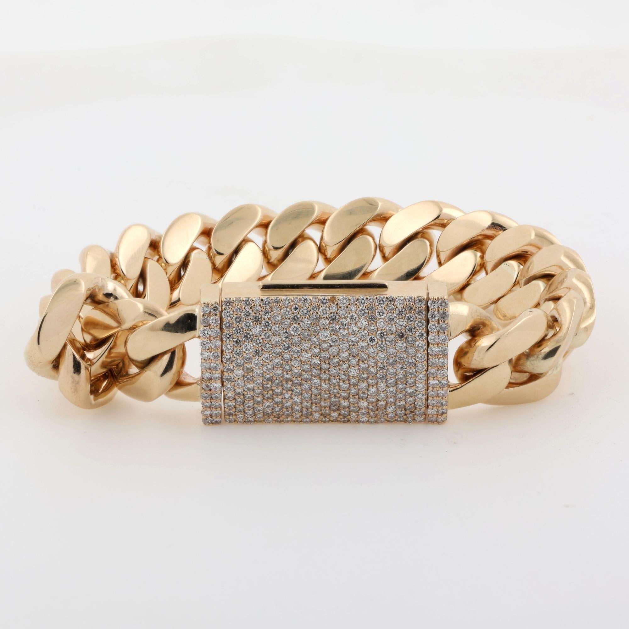 6.00 TW Diamond Cuban Link Chain Bracelet 14K Yellow Gold 8.25" Unisex Estate