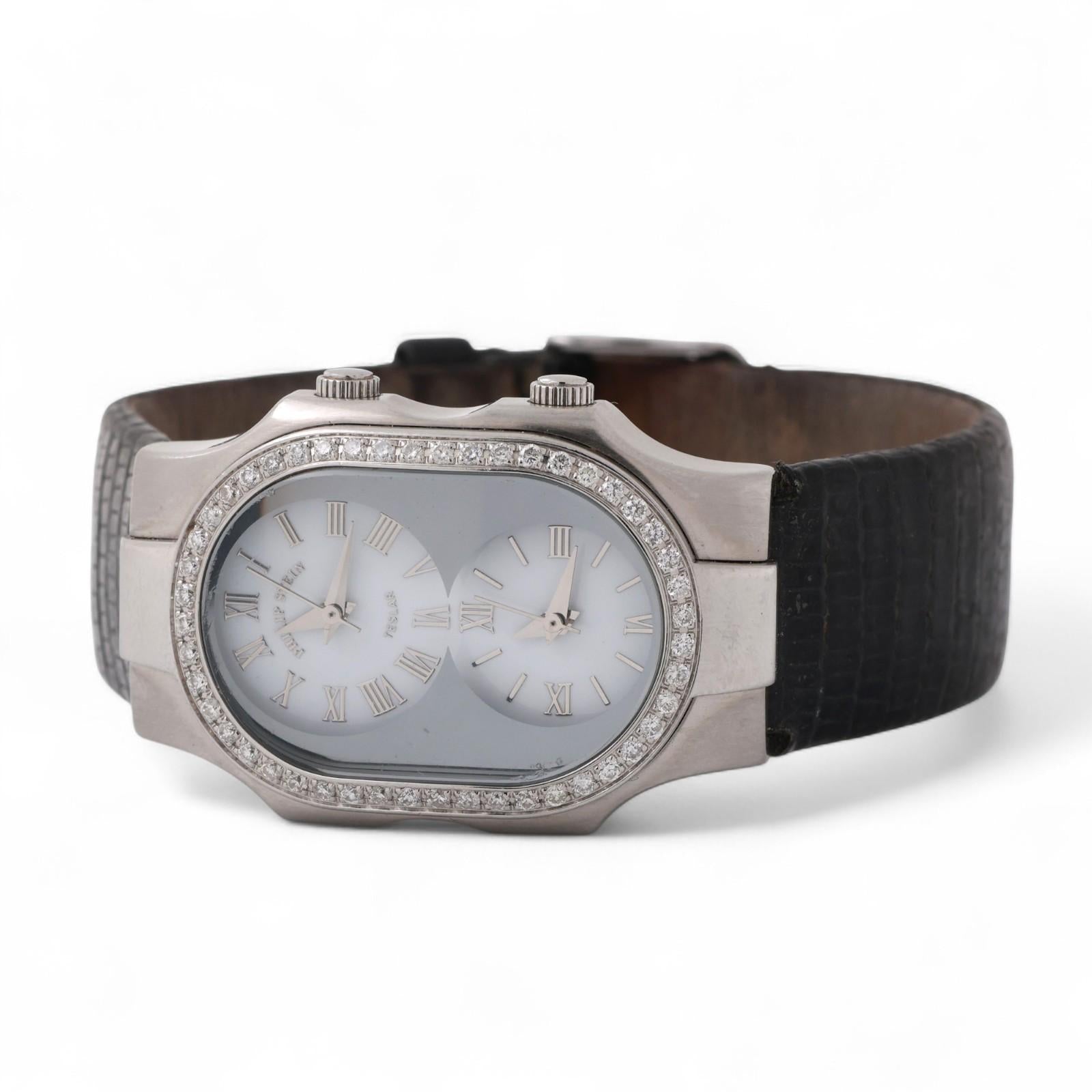 Philip Stein Teslar Dual Time Zone Watch Stainless Steel 0.72 TW Diamonds Estate