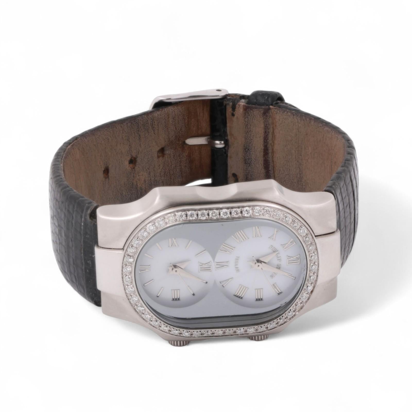 Philip Stein Teslar Dual Time Zone Watch Stainless Steel 0.72 TW Diamonds Estate