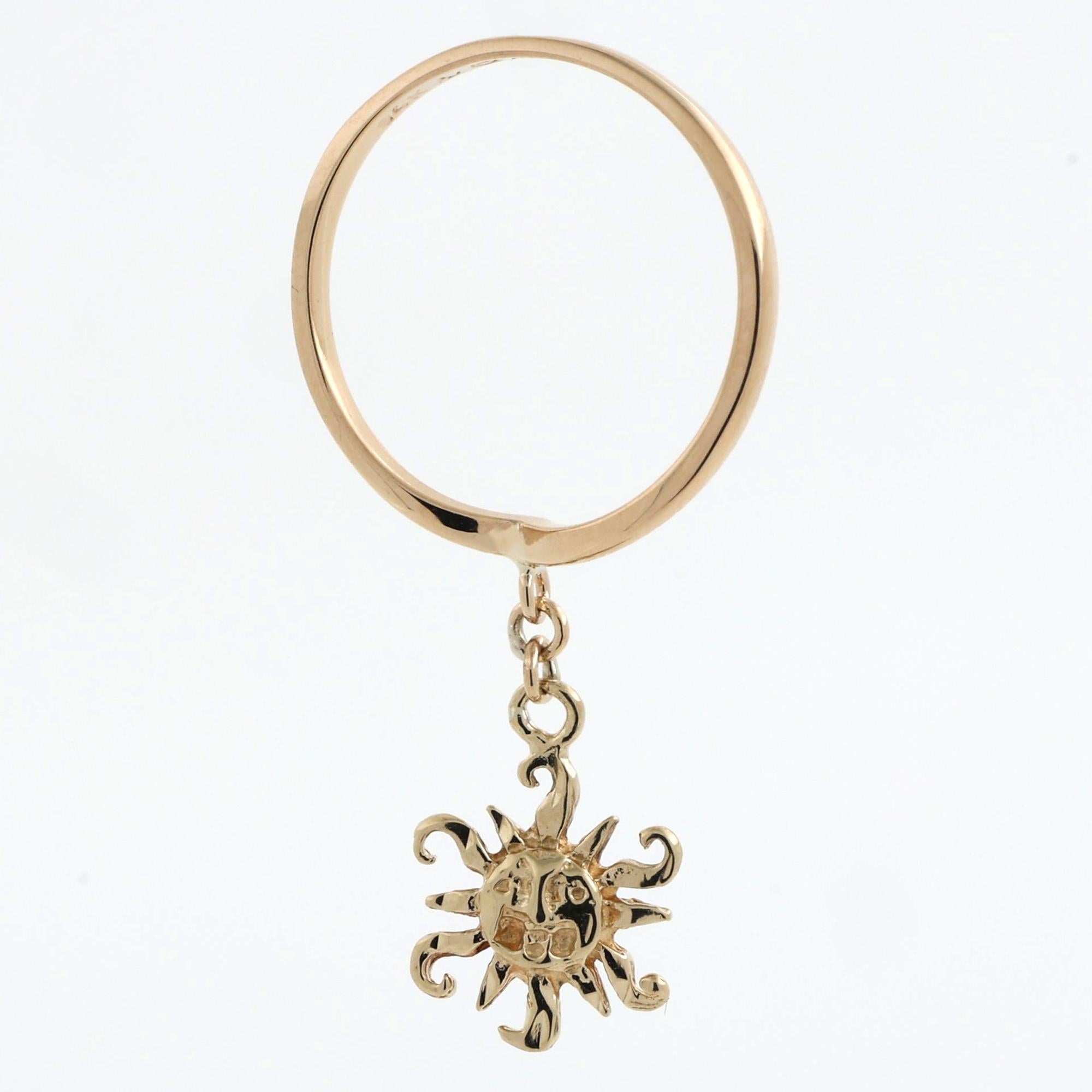Sun Charm Band Ring 14K Yellow Gold Size 7.75