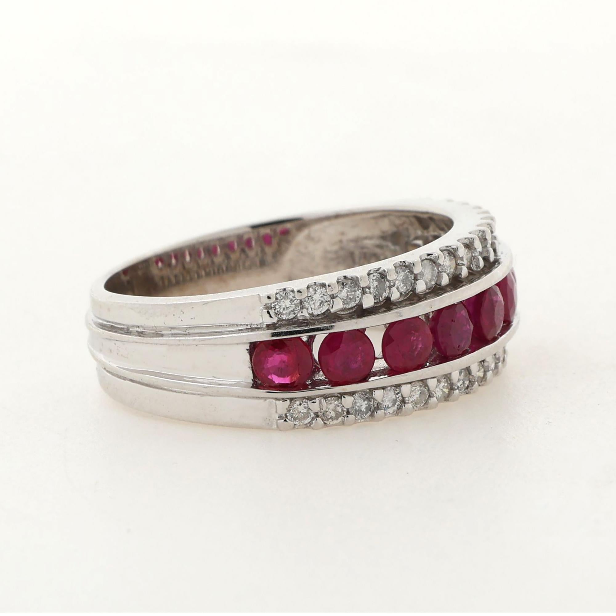 Diamond Ruby Wide Band Ring 14K White Gold 1.49 CTW Size 8 Estate