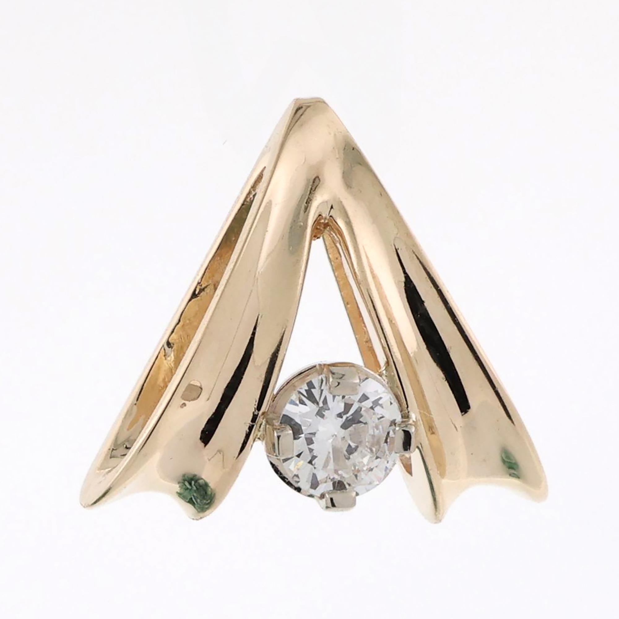 0.50 CT Diamond Folded Triangular Slider Pendant 14K Yellow Gold 0.75" Estate