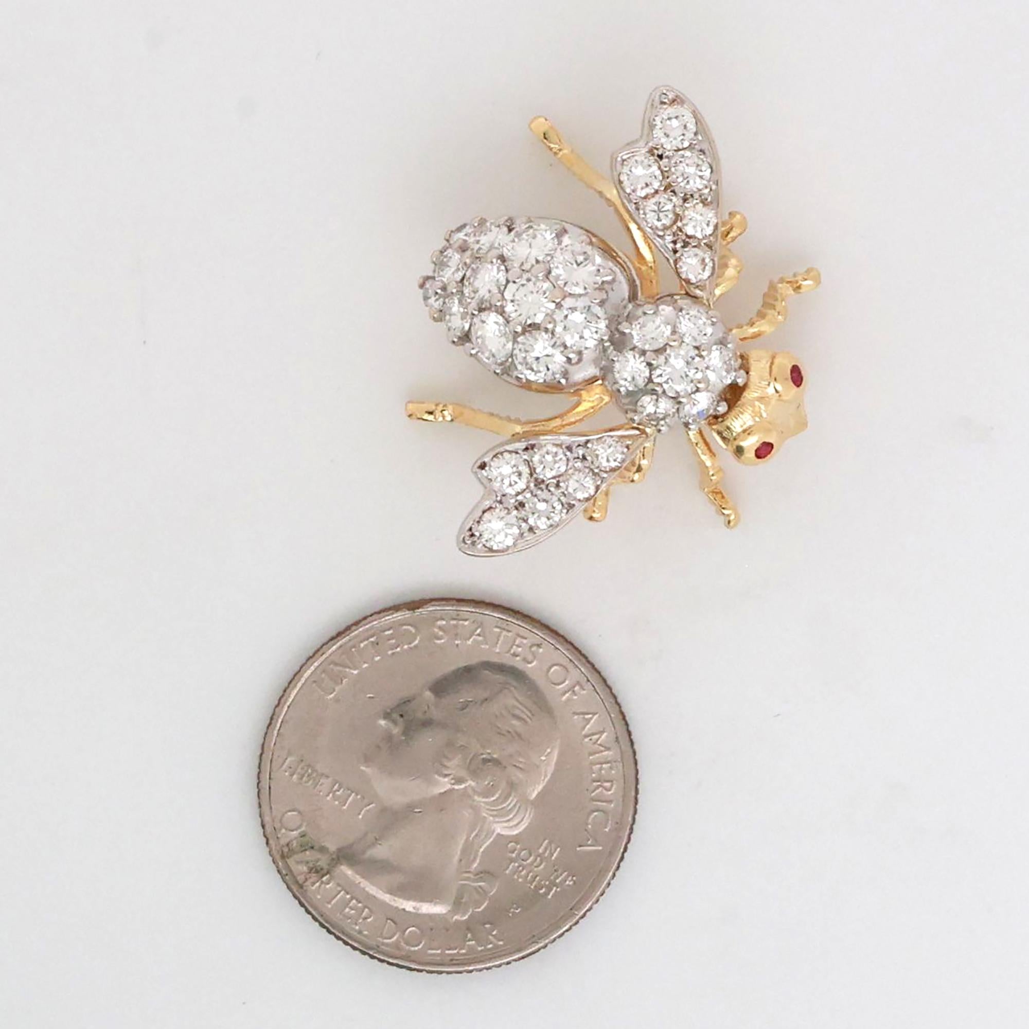 Tiffany & Co. HERBERT ROSENTHAL Bee Brooch 18K Gold 2.02 TW Diamonds Rubies 1"