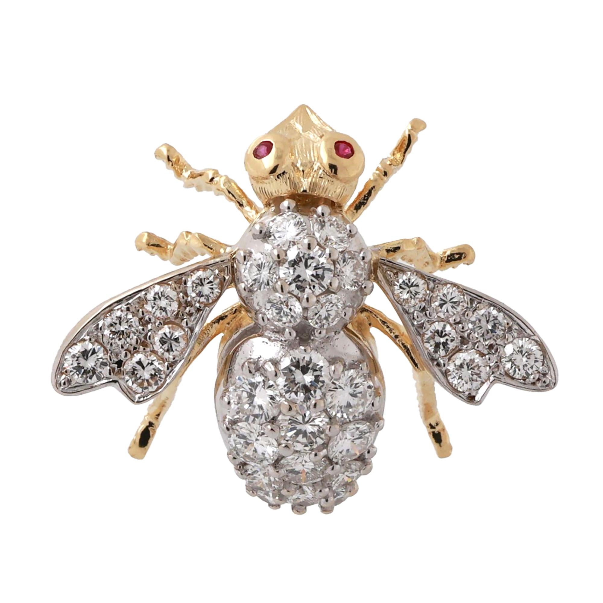 Tiffany & Co. HERBERT ROSENTHAL Bee Brooch 18K Gold 2.02 TW Diamonds Rubies 1"