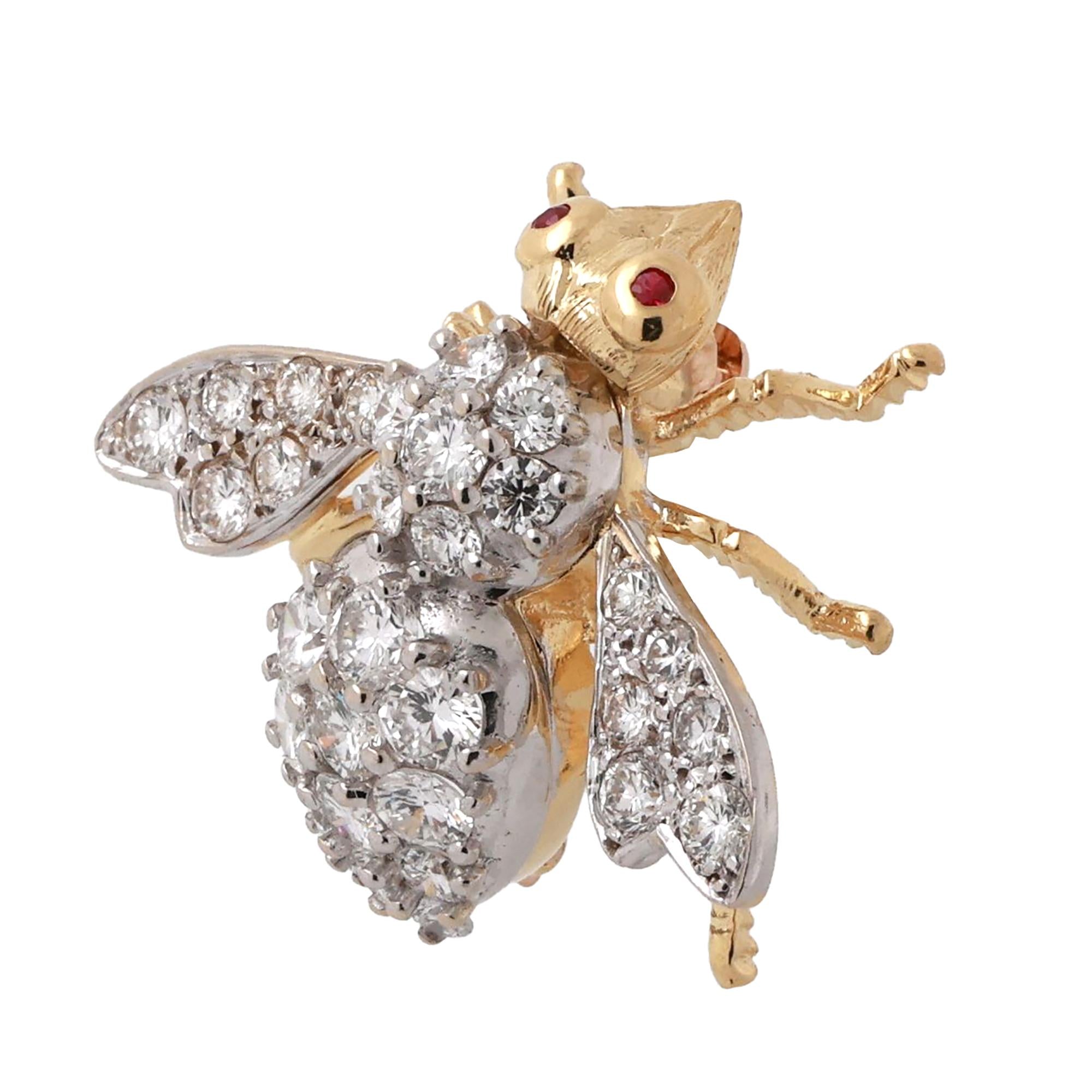 Tiffany & Co. HERBERT ROSENTHAL Bee Brooch 18K Gold 2.02 TW Diamonds Rubies 1"