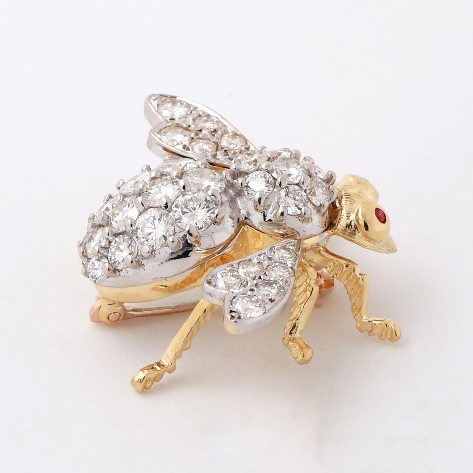 Tiffany & Co. HERBERT ROSENTHAL Bee Brooch 18K Gold 2.02 TW Diamonds Rubies 1"