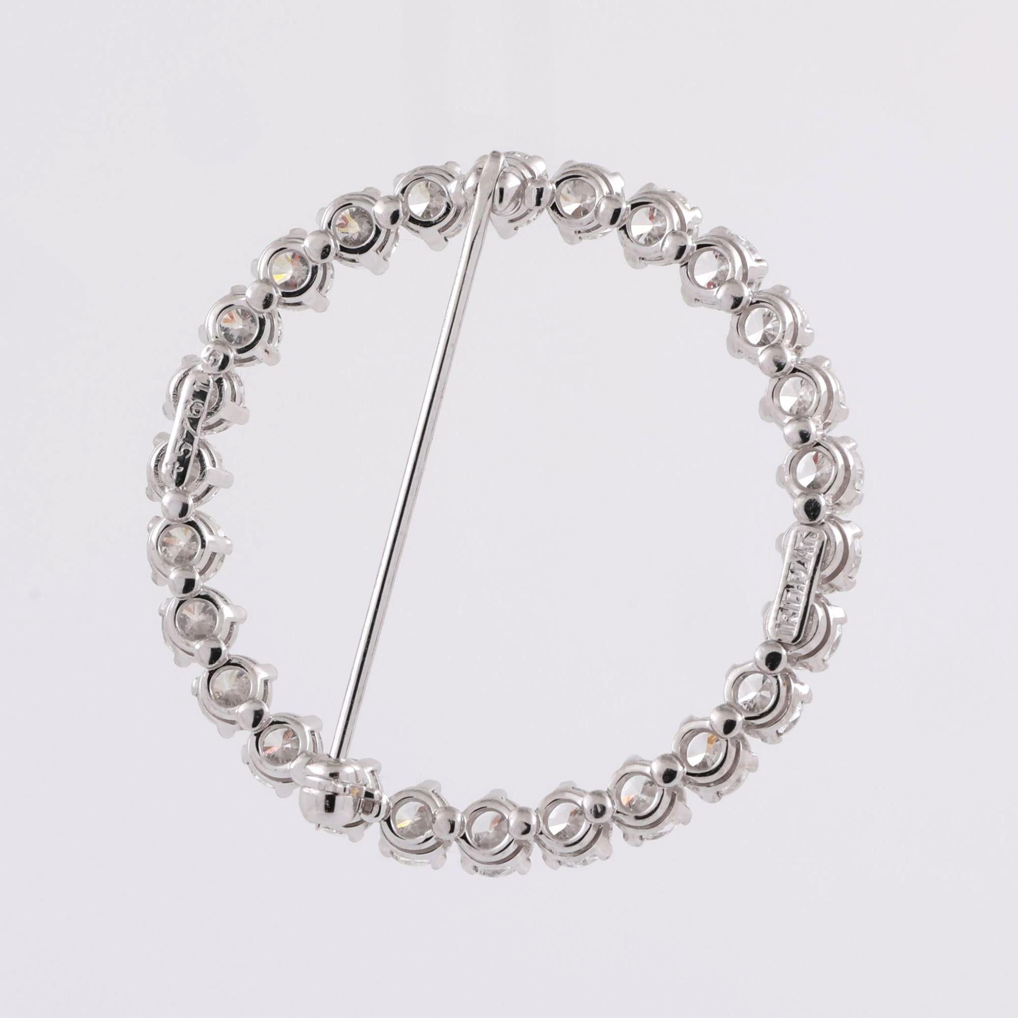 Vintage 4.00 TW Diamond Circle of Life Brooch Pin Platinum 1.25" Ladies Estate
