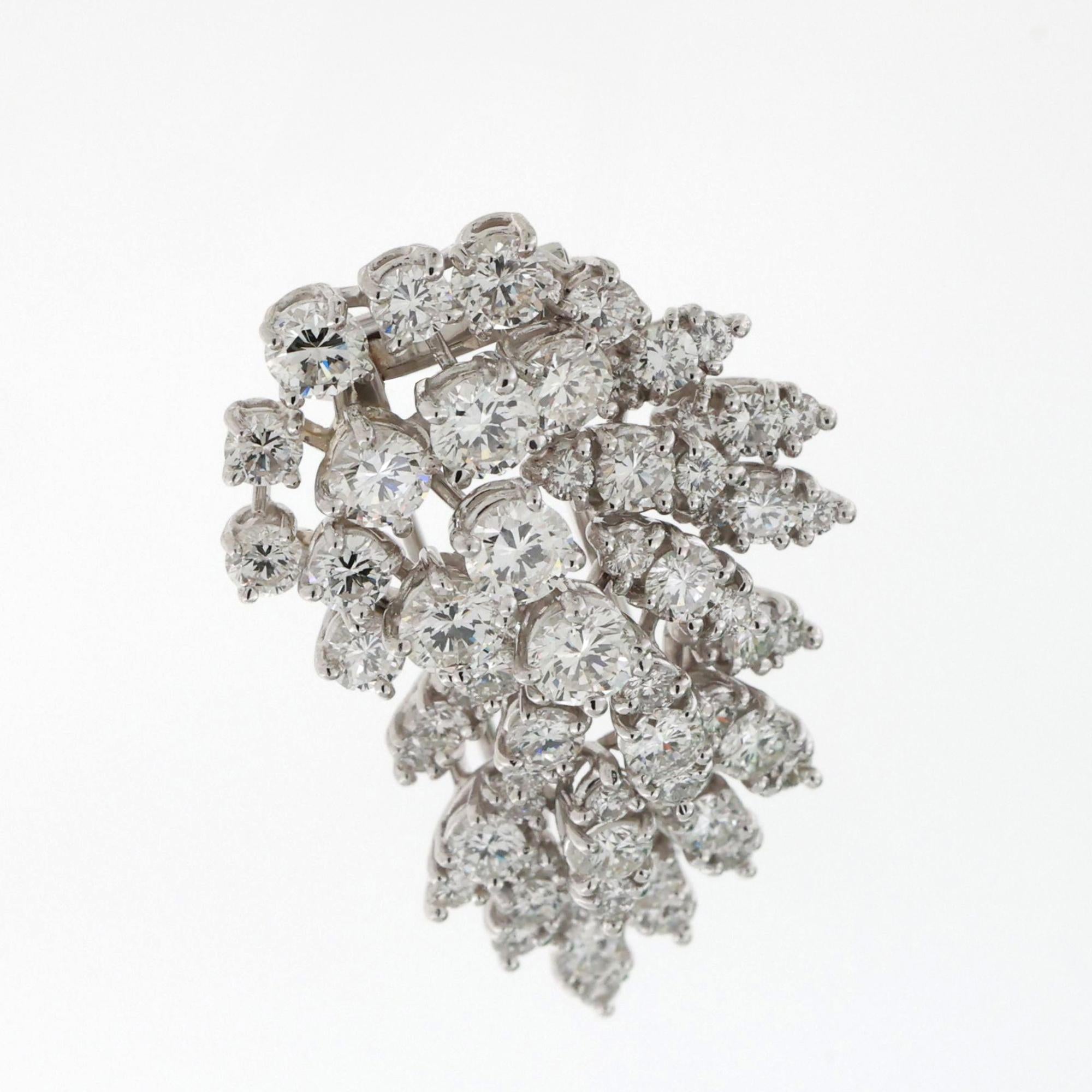 5.00 TW Diamond Floral Brooch Pin Platinum 1.40" Ladies Vintage Estate