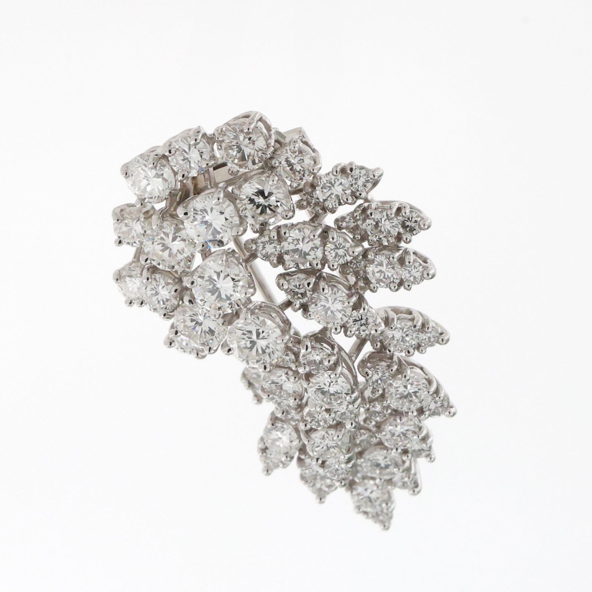 5.00 TW Diamond Floral Brooch Pin Platinum 1.40" Ladies Vintage Estate