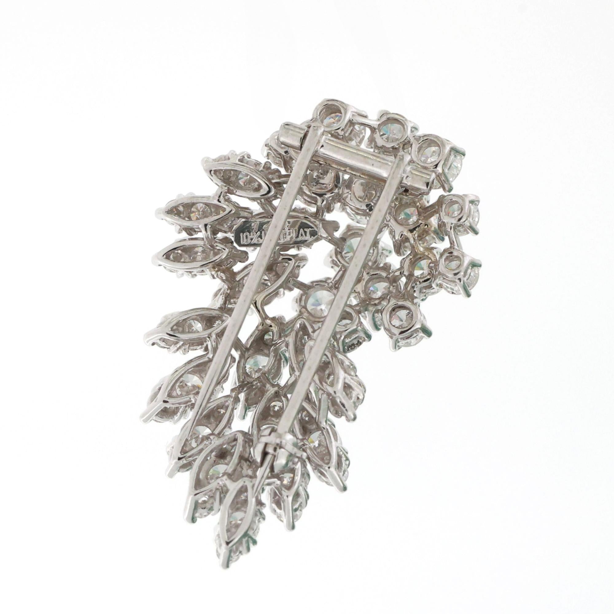 5.00 TW Diamond Floral Brooch Pin Platinum 1.40" Ladies Vintage Estate
